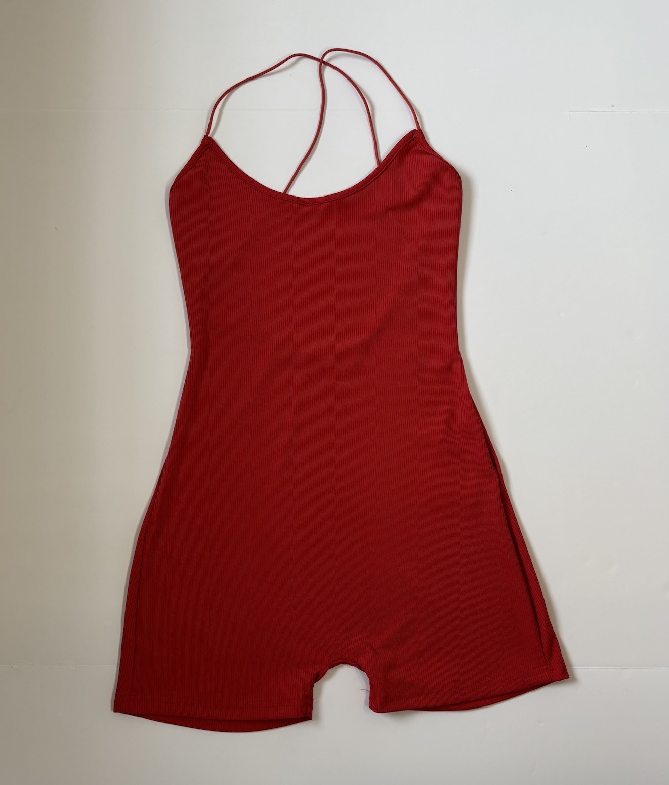 SHEIN SXY Ribbed Red Romper Sz Small Strappy Backless Stretch Bodycon NWT