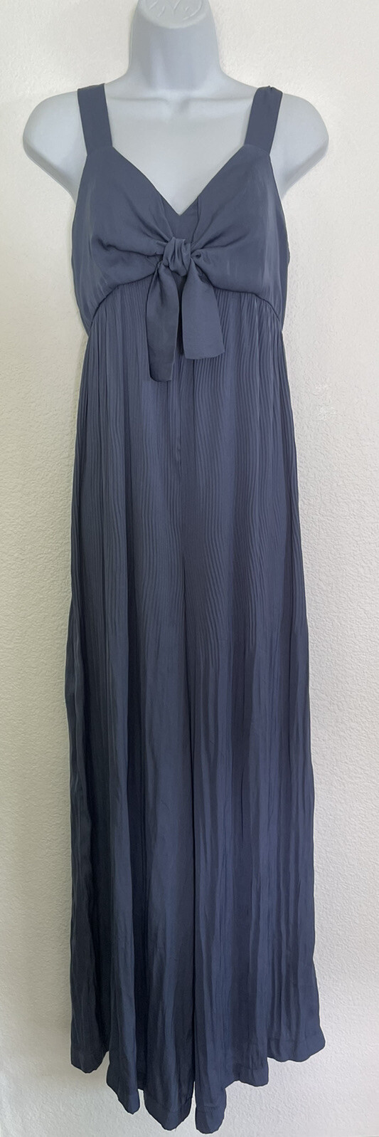 NWT Current Air Blue Anthropologie Accordion Pleat Wide Leg Jumpsuit Size S
