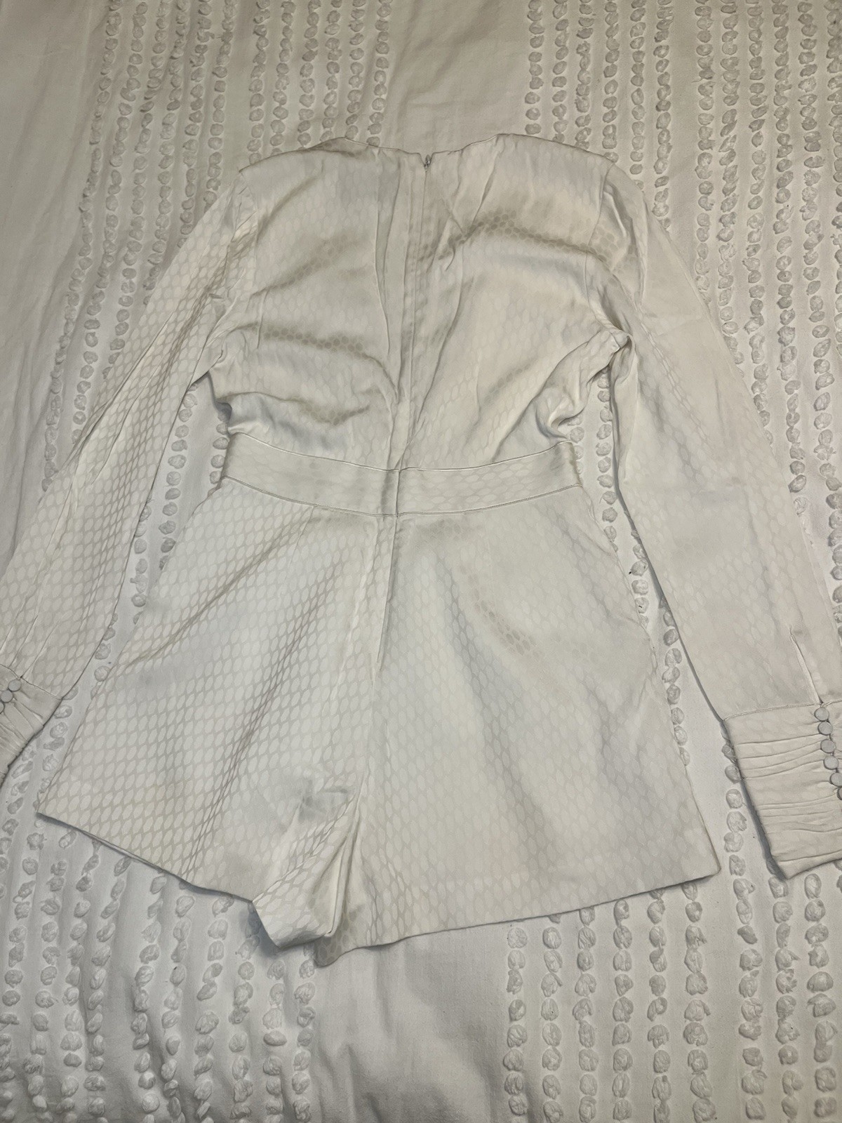 Alexis White Long Sleeve V-Neck Romper S Polyester Viscose Button Ruched