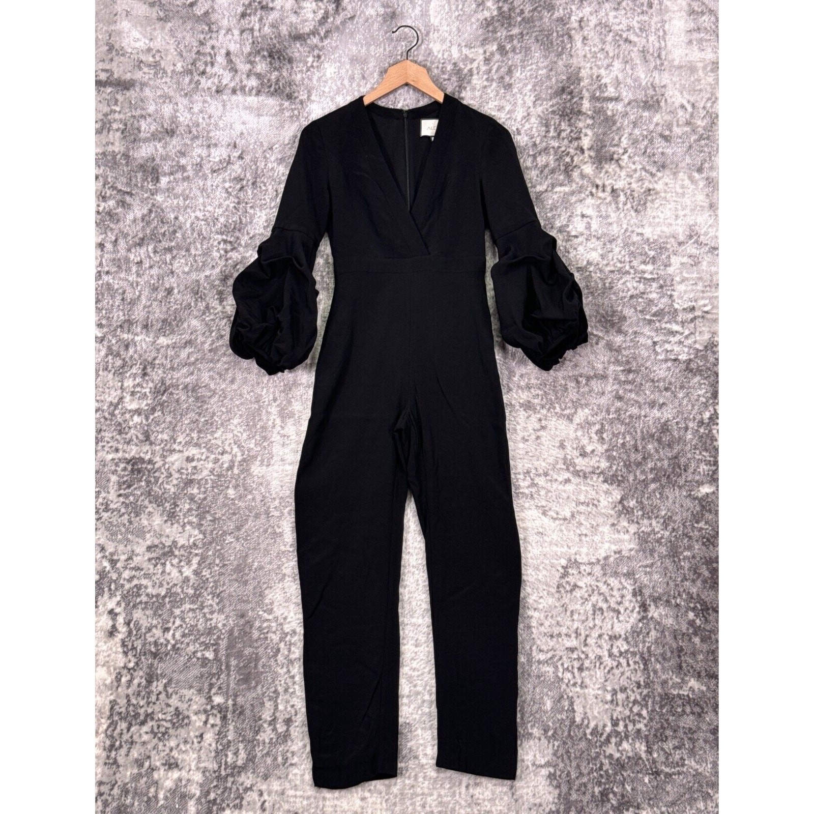 Alexis Jumpsuit XS Womens Black Maximila Ruched Puff Sleeve