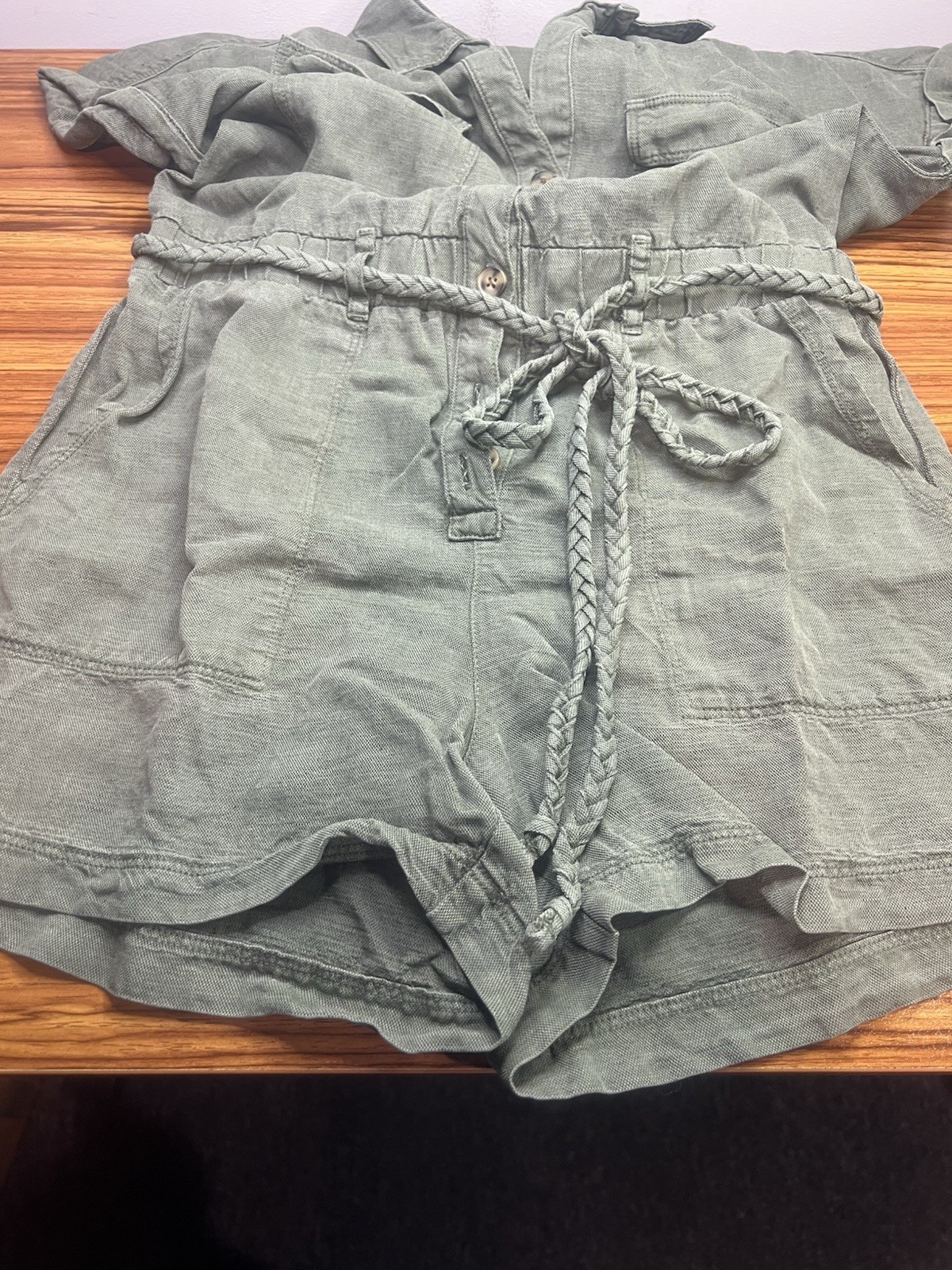 Nicole Miller New York Romper Size XS Casual Linen Lyocell Blend Braided Belt