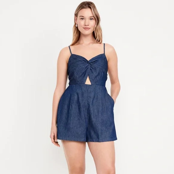 OLD NAVY by Gap ~ New! L XL~ CHAMBRAY Fit & Flare Twist-Front Cami Cotton Romper
