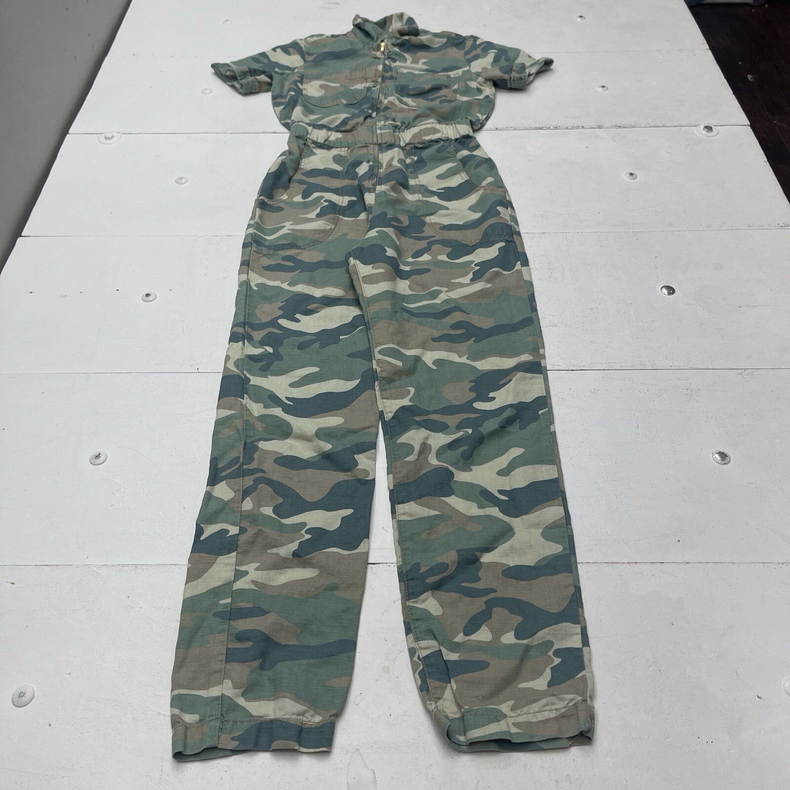 Mother The Zippy Ankle Blue Green Camo Jumpsuit Women’s Size Small