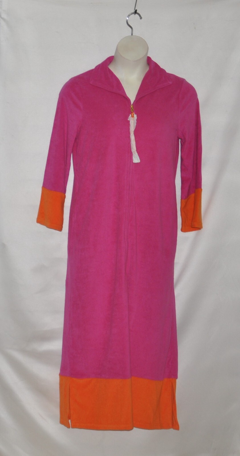 Joan Rivers Petite Length Color Block Terry Lounger w/ Zip Front Size SP Fuchsia