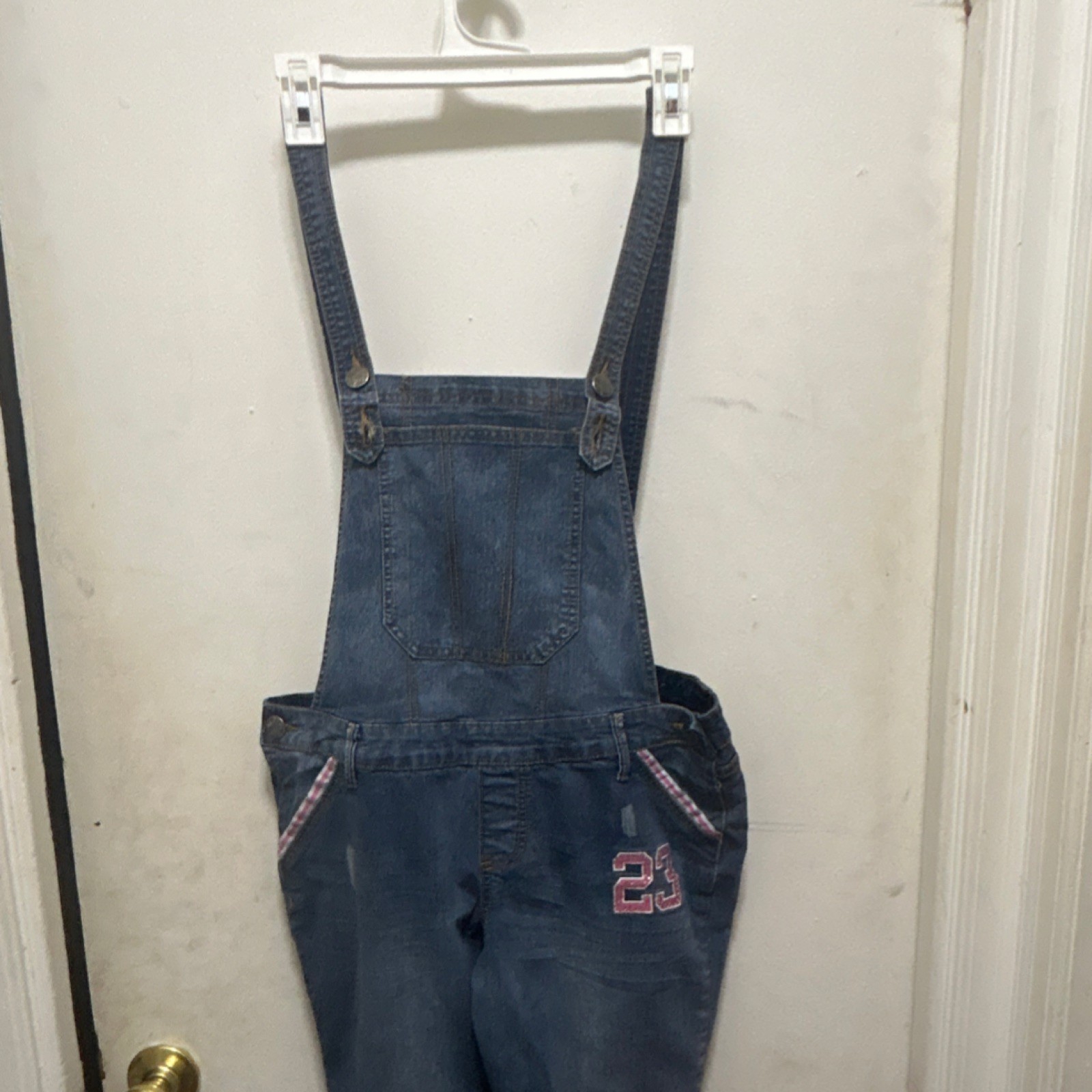 Hybrid Company Women’s Blue Denim Overall Size 13 Embroidered Button