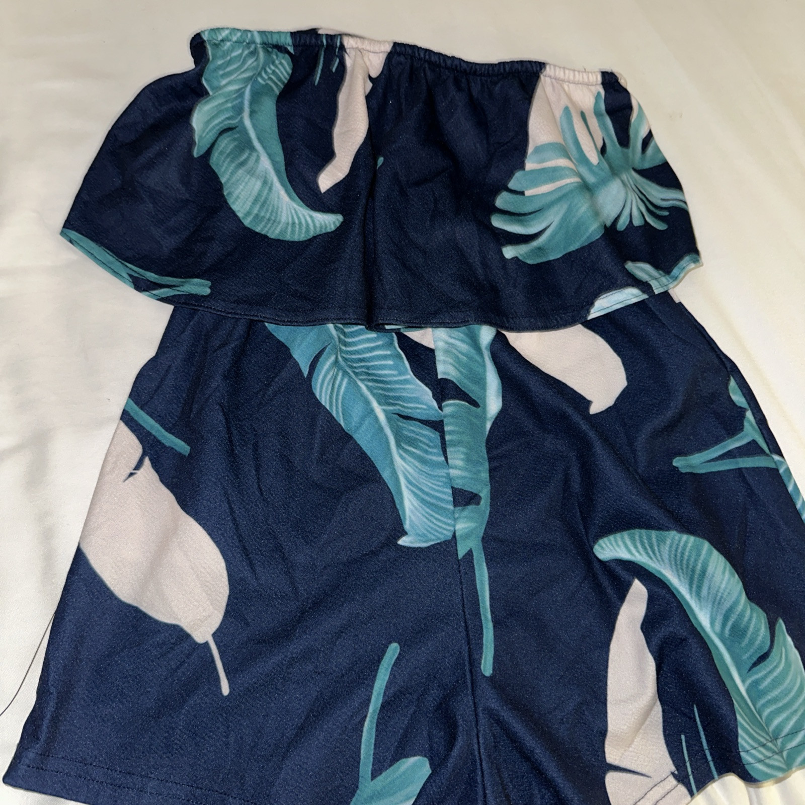 Ecowish Floral Print Romper Casual Strapless Shorts Jumpsuit Small