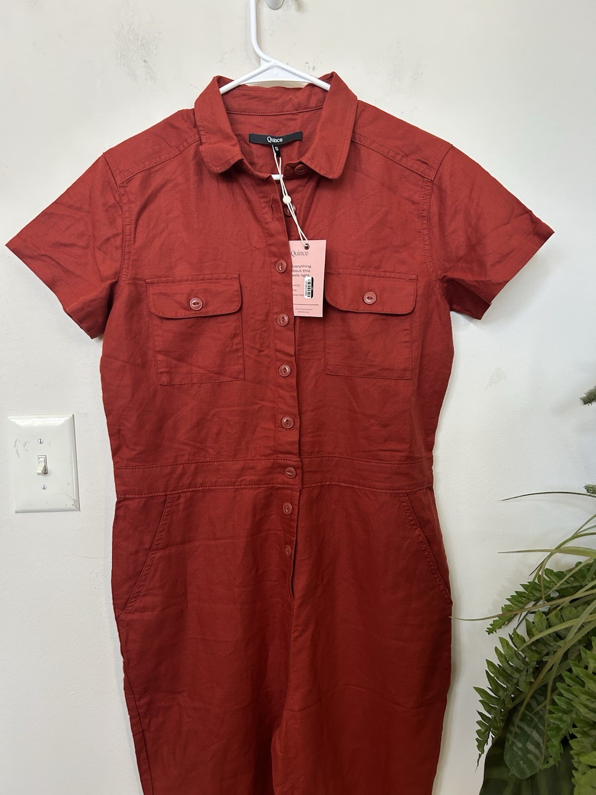 NWT Quince Women Linen/Organic Cotton Utility Jumpsuit Overall Sustainable Sz S