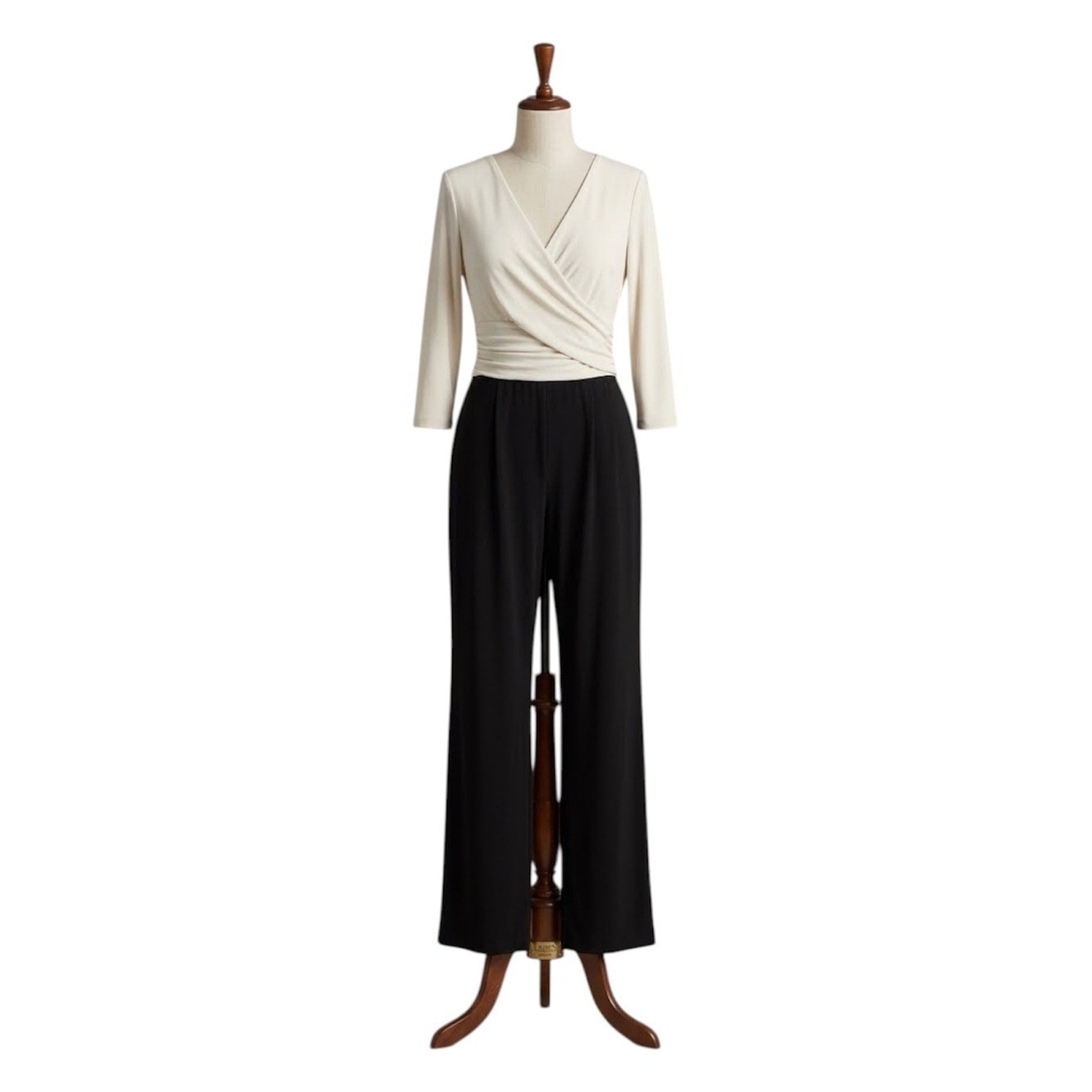 Ralph Lauren Two-Tone Wrap Jumpsuit in Ivory and Black, Size 6