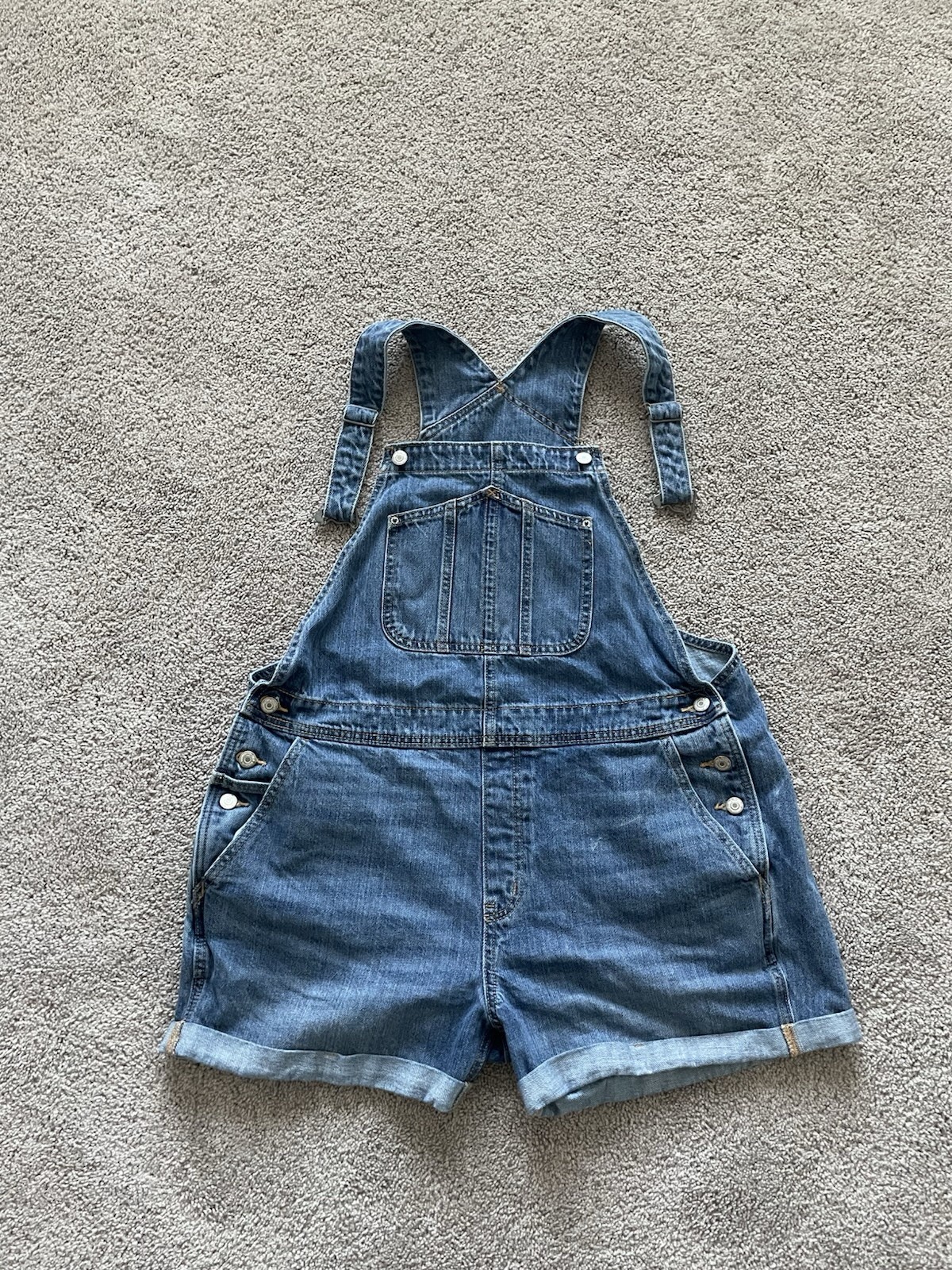 Old Navy Blue Denim Overall Shortalls Romper Button-Front w/ Pockets XL