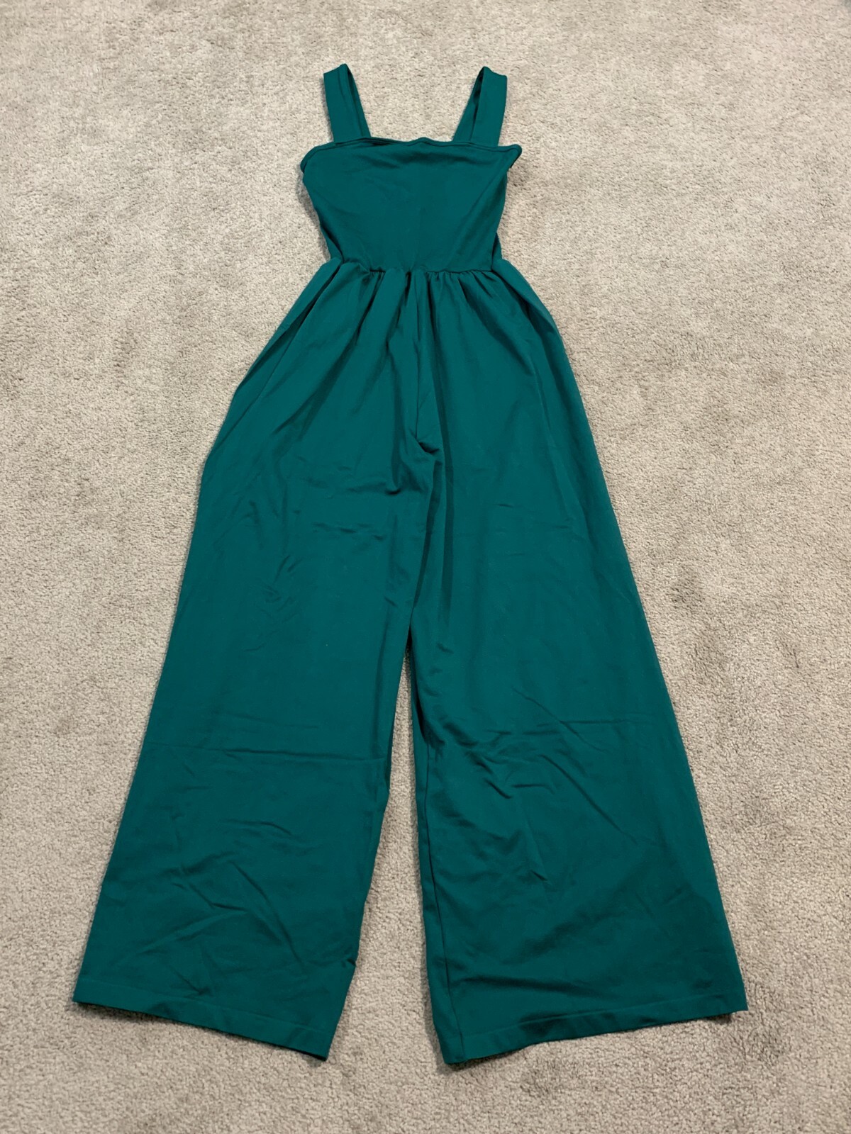 Wide Leg Jumpsuit Womens M Emerald Green Luxury Fashion Sleeveless Stretch Thick