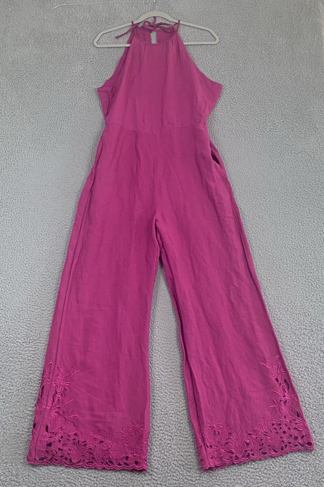 $198 Anthropologie Jumpsuit Womens Size 6 Raspberry Boho Embroidery Coastal Vaca