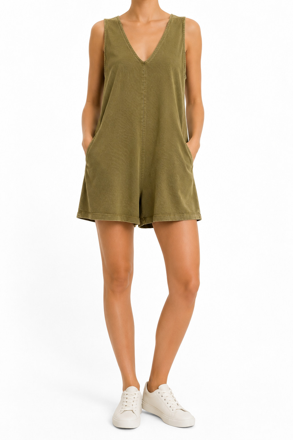 Treasure & Bond Women’s Olive Green Organic Cotton Sleevless Romper Size (XL)
