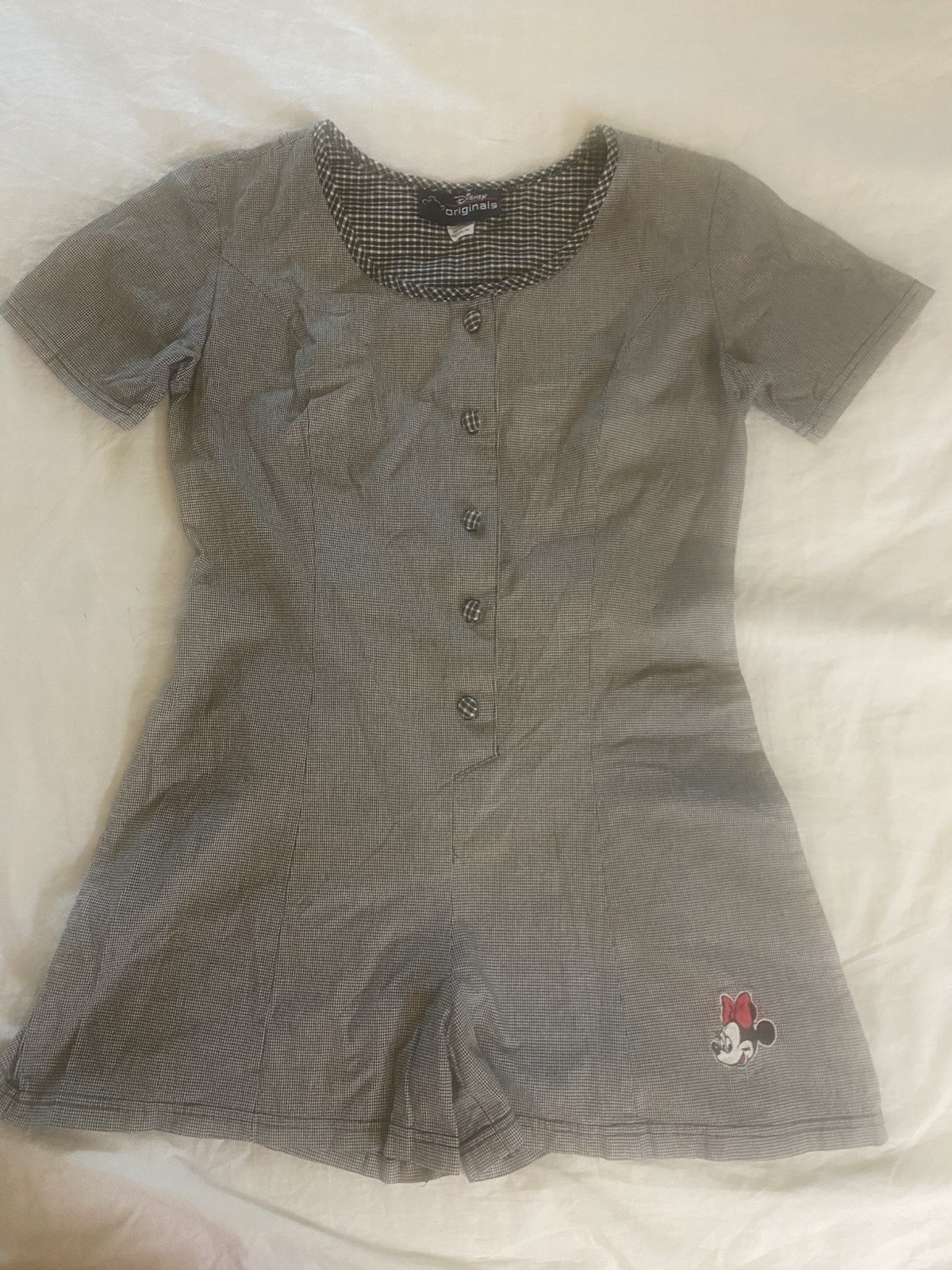 Vintage DISNEY MINNIE MOUSE Houndstooth Playsuit Romper USA SZ Medium
