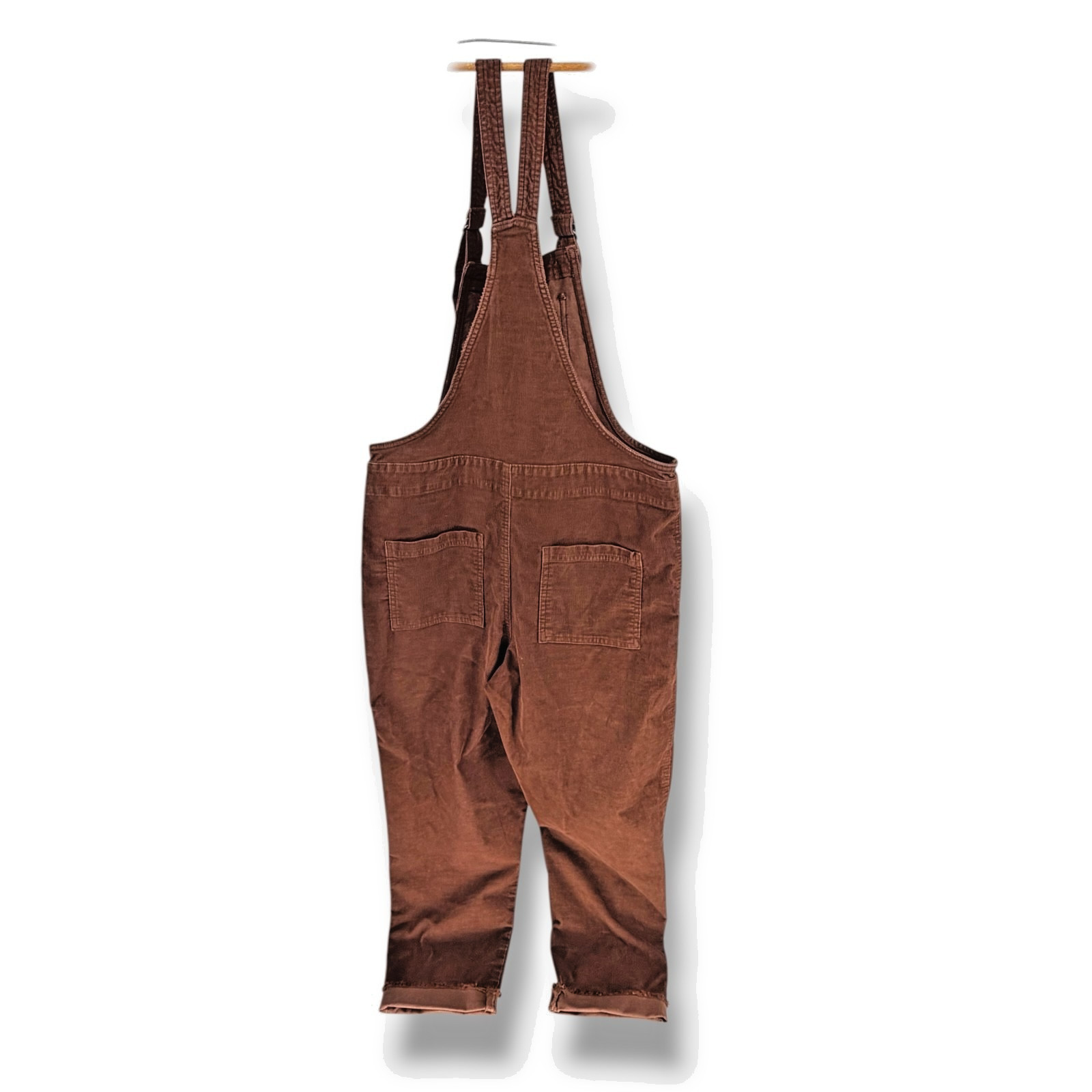 Aerie Corduroy Overalls W Medium Brown Adjustable Strap Raw Hem Tapered Leg Boho