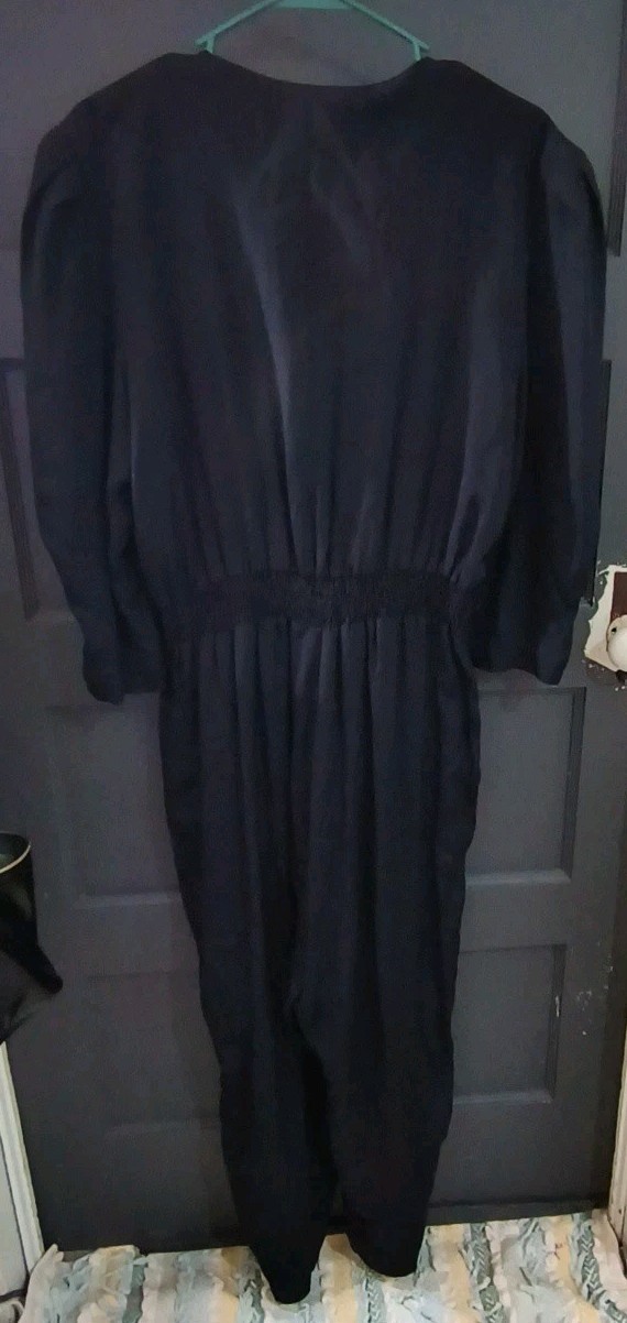 Vtg Jackie & Eric Black Jumpsuit Womens M/L Sweetheart Neck Puff Sleeve Goth 70s