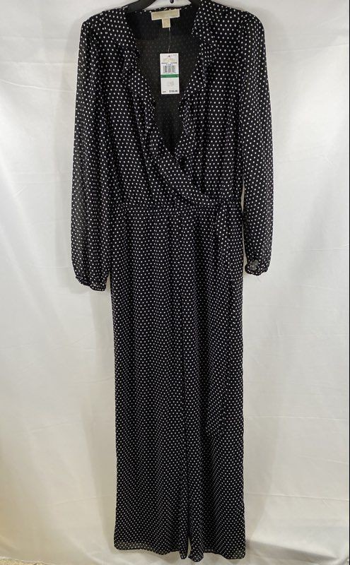 Michael Kors Women’s Black Polka Dot Ruffle Wrap Jumpsuit Long Sleeve NWT Sz M