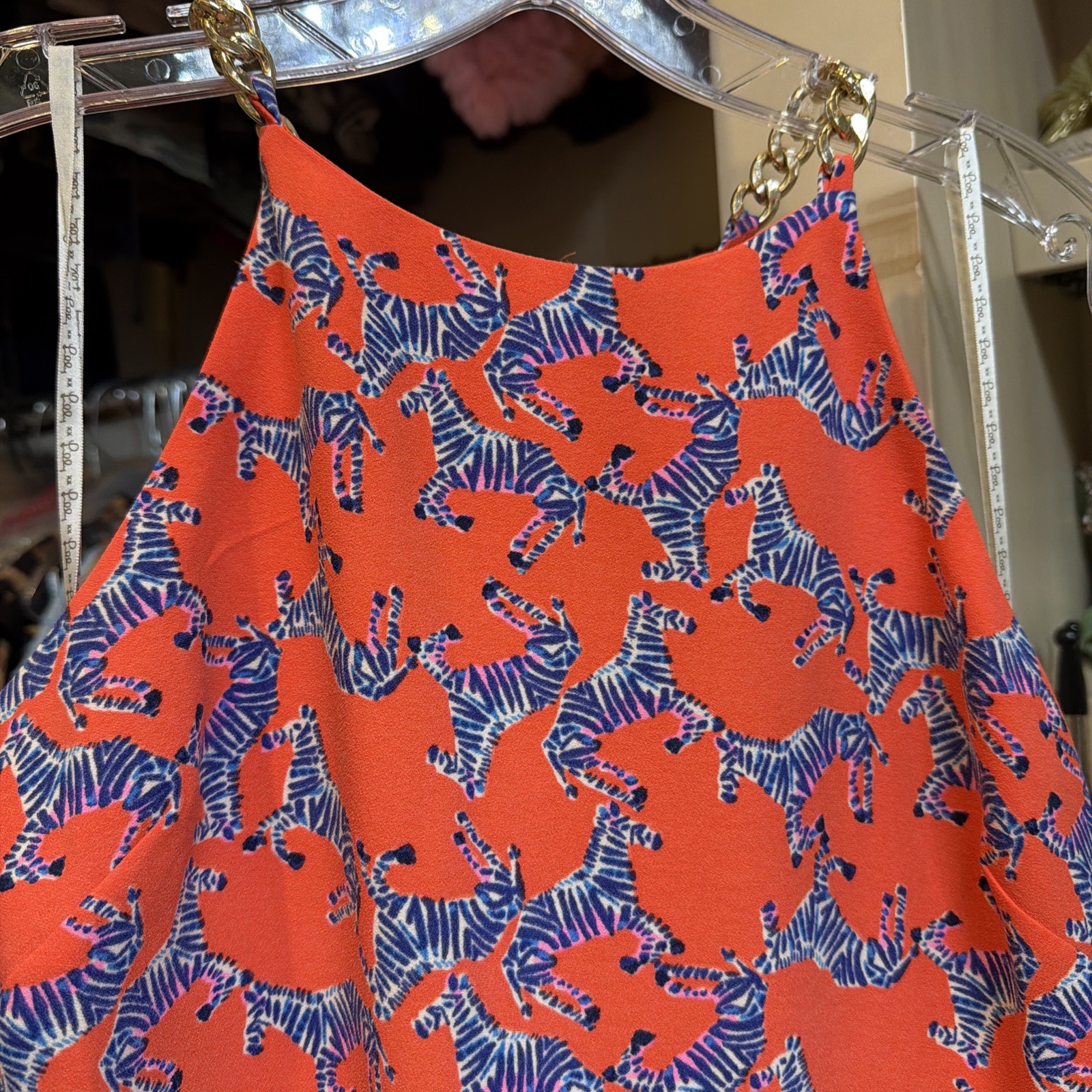 Lilly Pulitzer Donna Romper Dress Coral Blue Zebra Chain Halter Size 0
