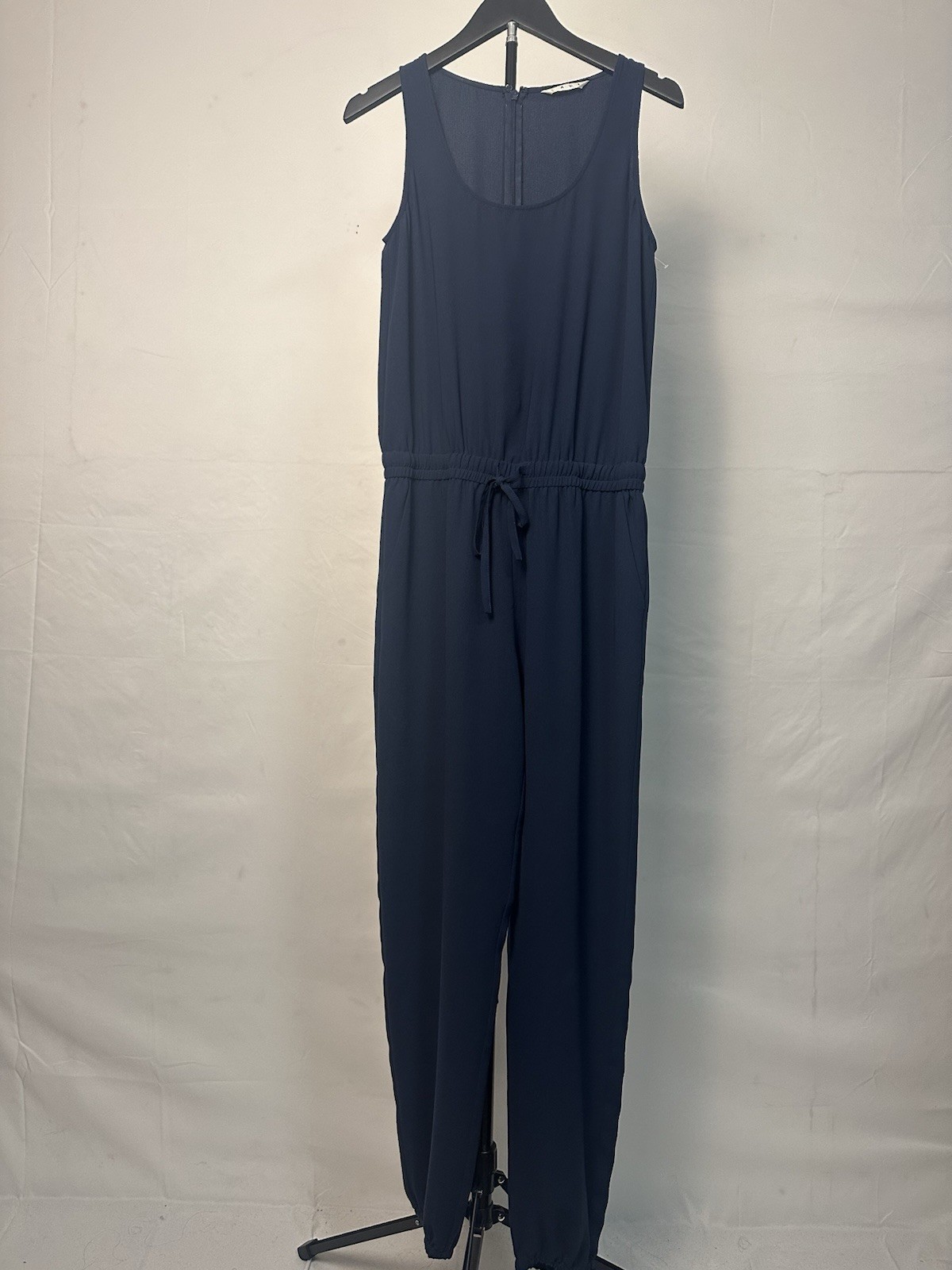 CAbi 303 Blue Solid Woven Polyester Jumpsuit Scoop Neck Size M