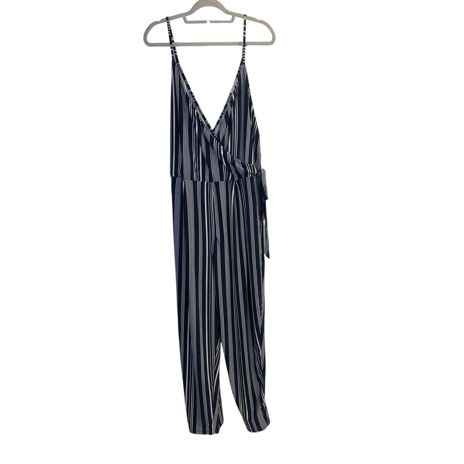 Derek Heart Striped Wide Leg Jumpsuit Navy Boho Coastal Nautical Vacation Sz 2X