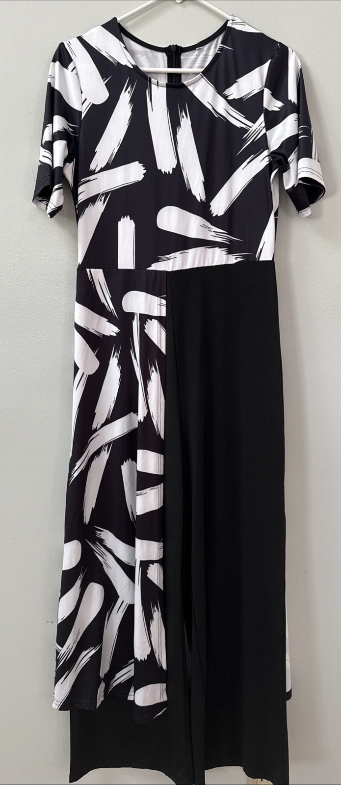 Black White Geometric Jumpsuit Medium Wide Leg Pants Duster Overlay Statement
