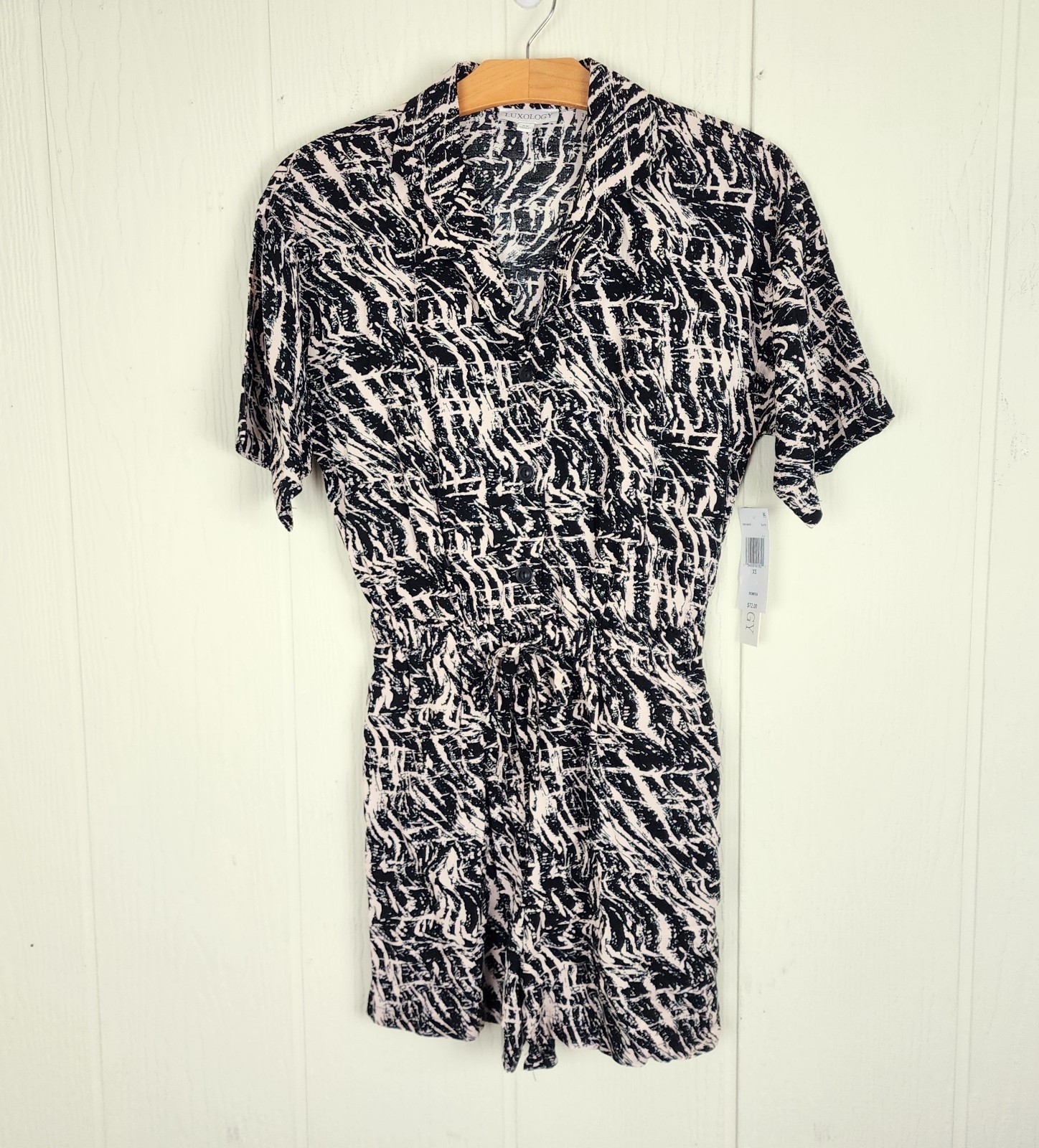 NWT Luxology Short Sleeve Romper Jumper Rayon Linen Womens Size XS Elastic Waist