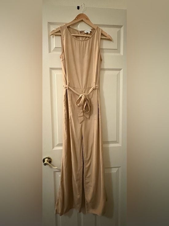 Gilli Sleeveless Wide-Leg Jumpsuit in Beige with Self-Tie Waist