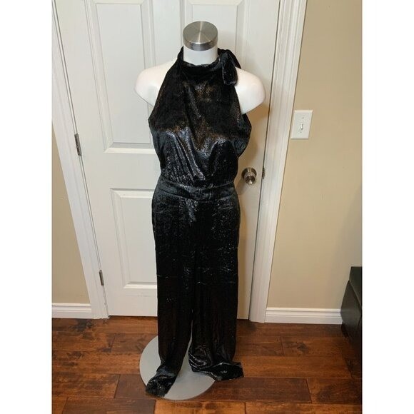 Zara Black Shimmering Sleeveless Velvet Jumpsuit, Size Small
