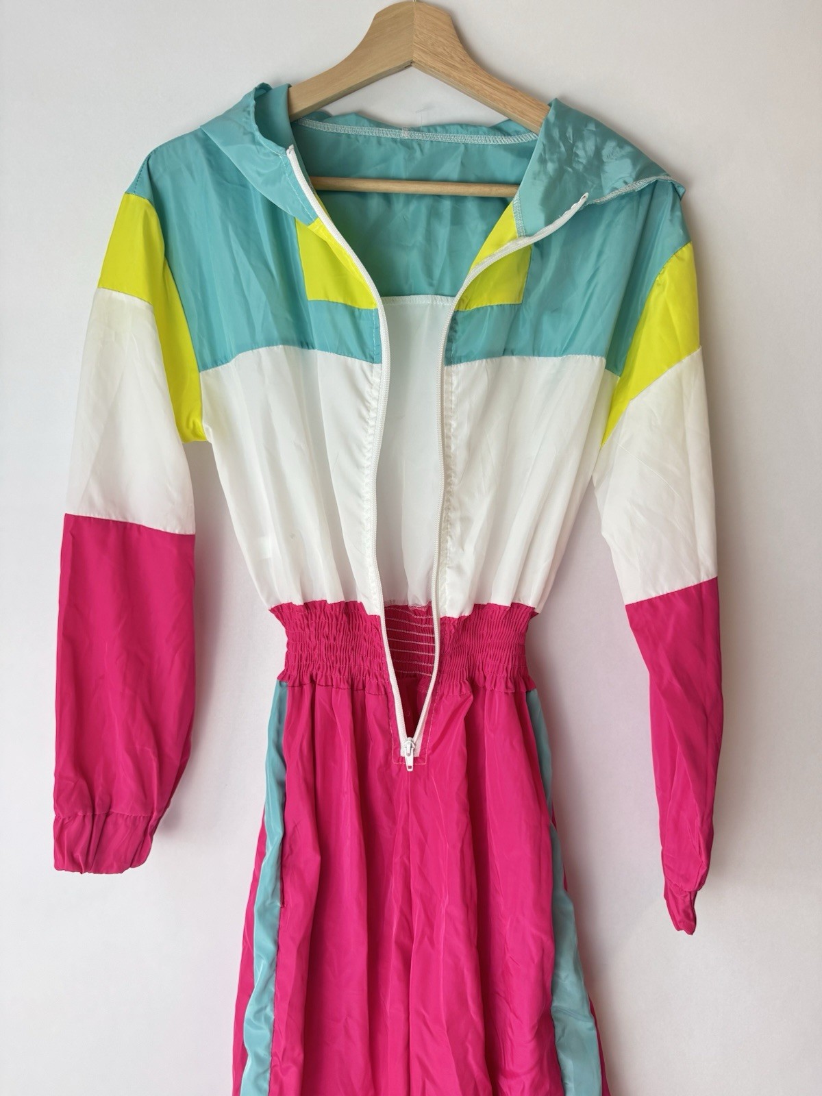 Retro Women’s Colorblock Windbreaker Jumpsuit One-Piece Long Sleeve Size S