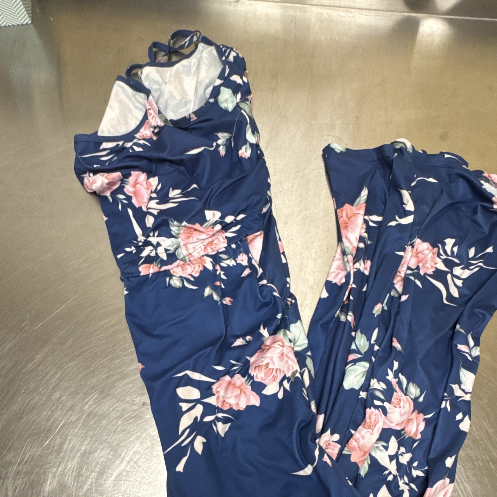 ECOWISH Women’s Plus XXL Blue Floral Sleeveless One-Piece Jumpsuit