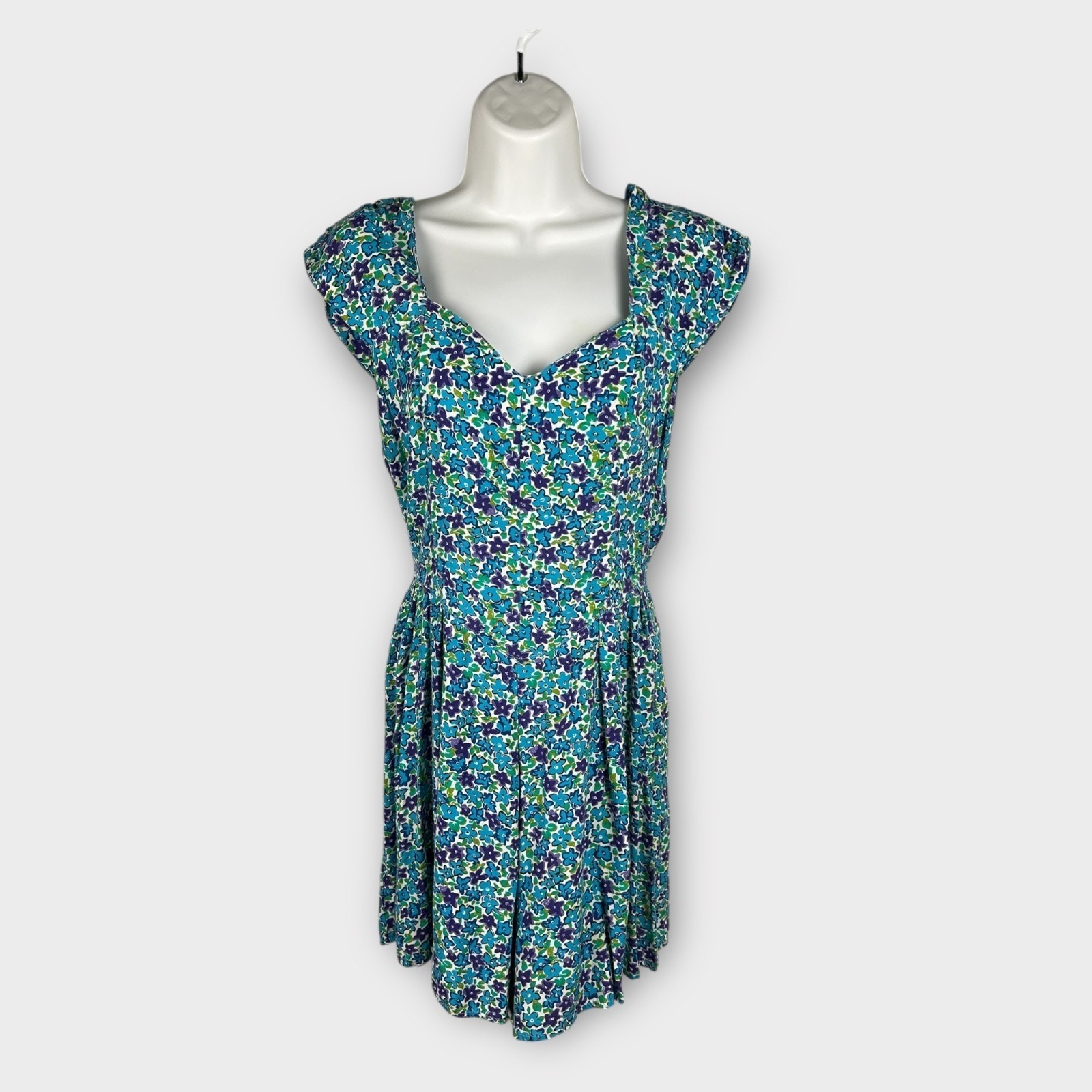 Vintage 90s Blue Floral Tie Back Romper Dress XXS Sweetheart Mini