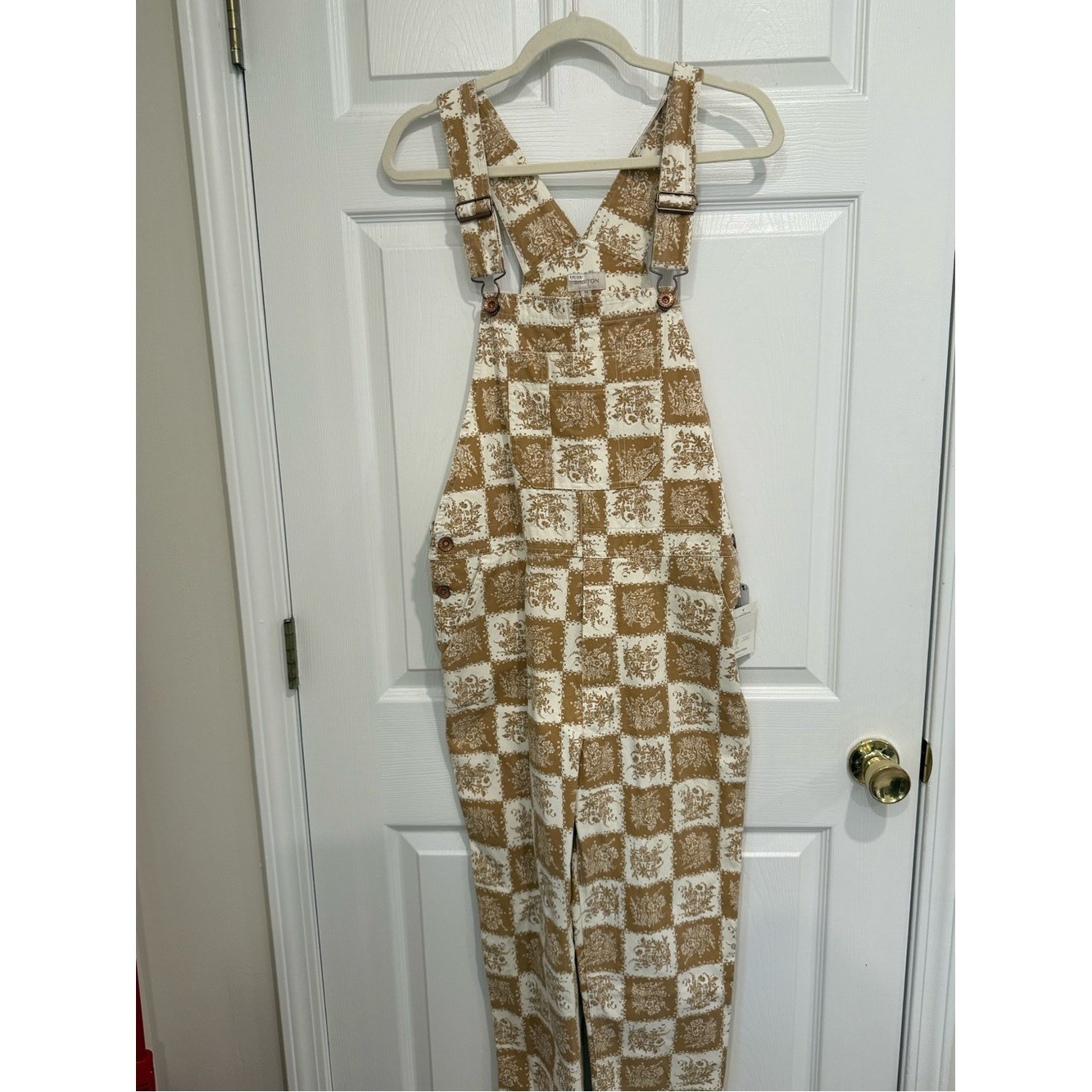 Brixton Tan & White Floral Patterned Cropped Overalls