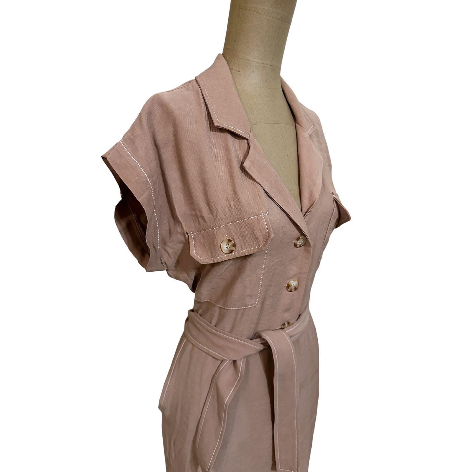 L’Academie Revolve Jumpsuit Fia Belted Taupe Wide Leg Crop Short Sleeve Small