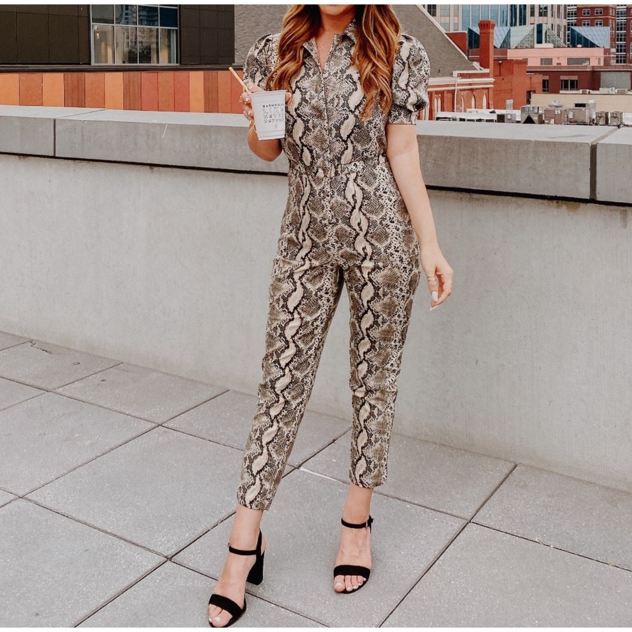 Kittenish Snake Print Faux Leather Jumpsuit Medium
