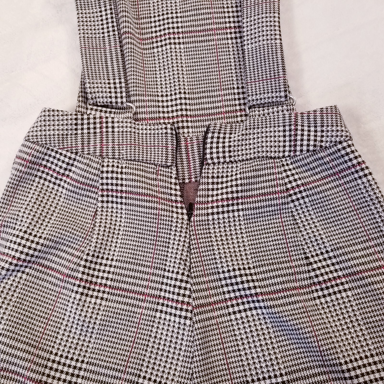 LOVE FIRE Bib Overall Women Size XS Tall Petite Black White Plaid With Pockets