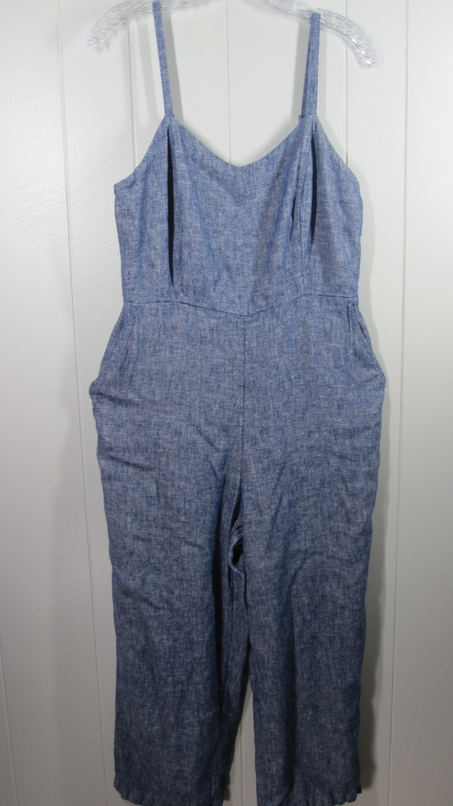 Jumper Women’s L Blue Linen Blend Smocked Wide Leg Boho Travel Festival Resort