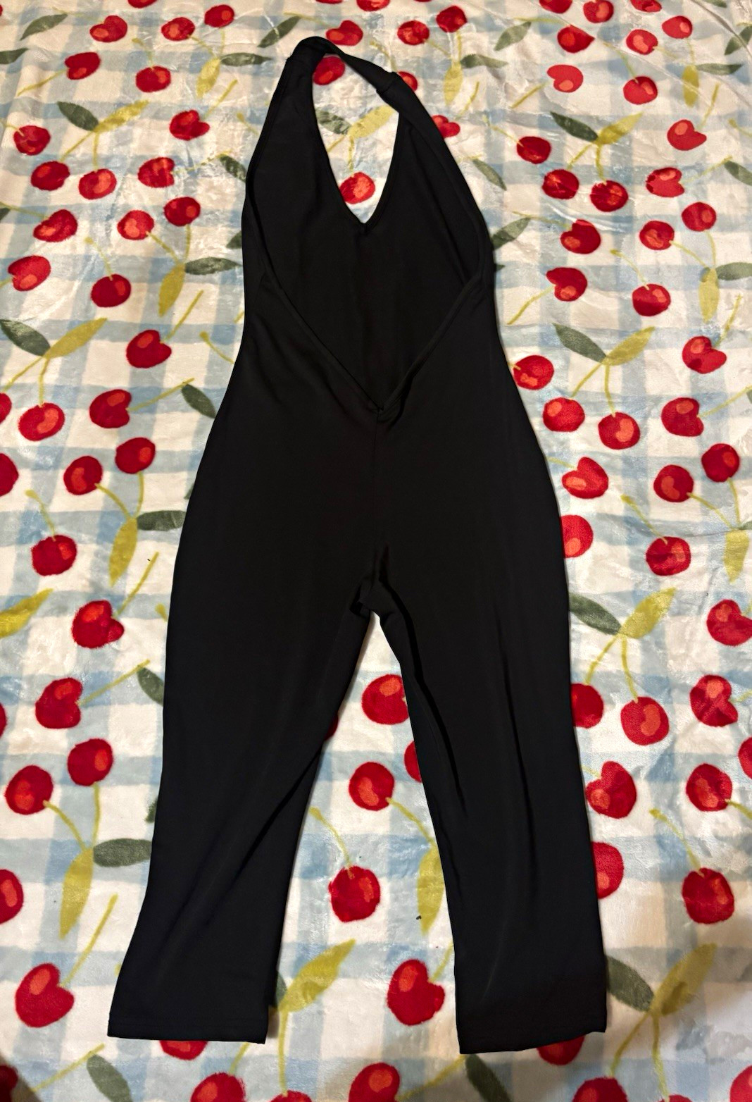 Women’s Black Halter Neck Sleeveless Straight Leg Polyester Jumpsuit Size L