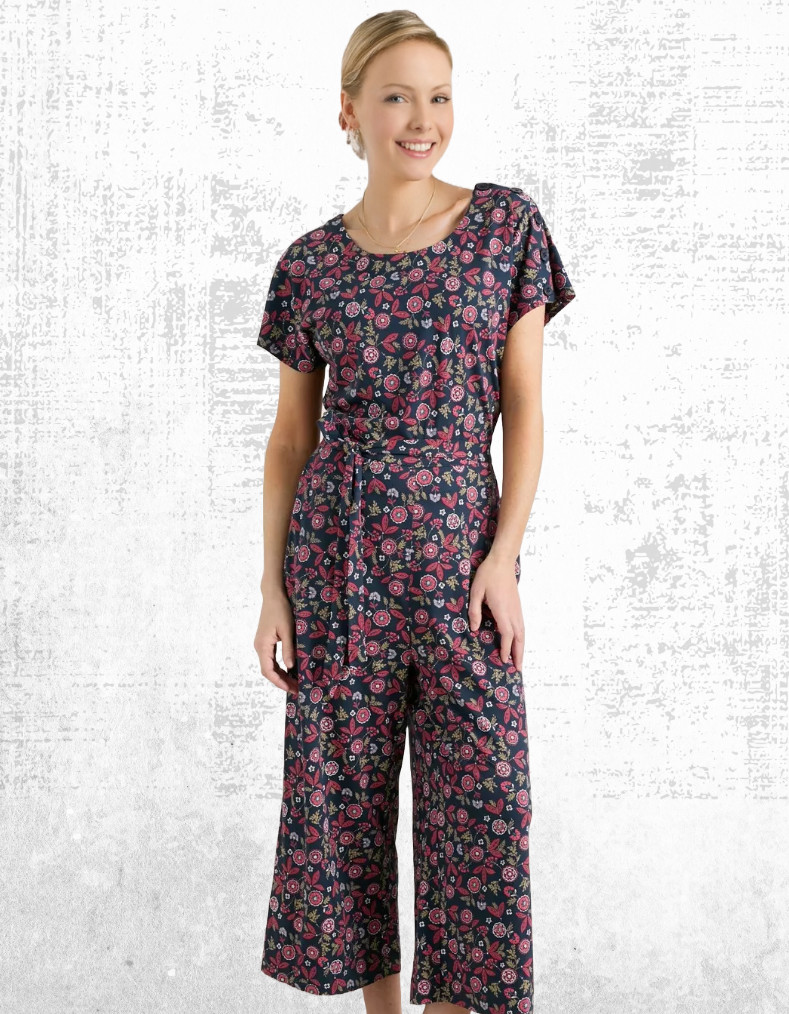 Womens Seasalt Wide Leg Jumpsuits in Floral Mosaic Coast Navy (A Bit Defect)