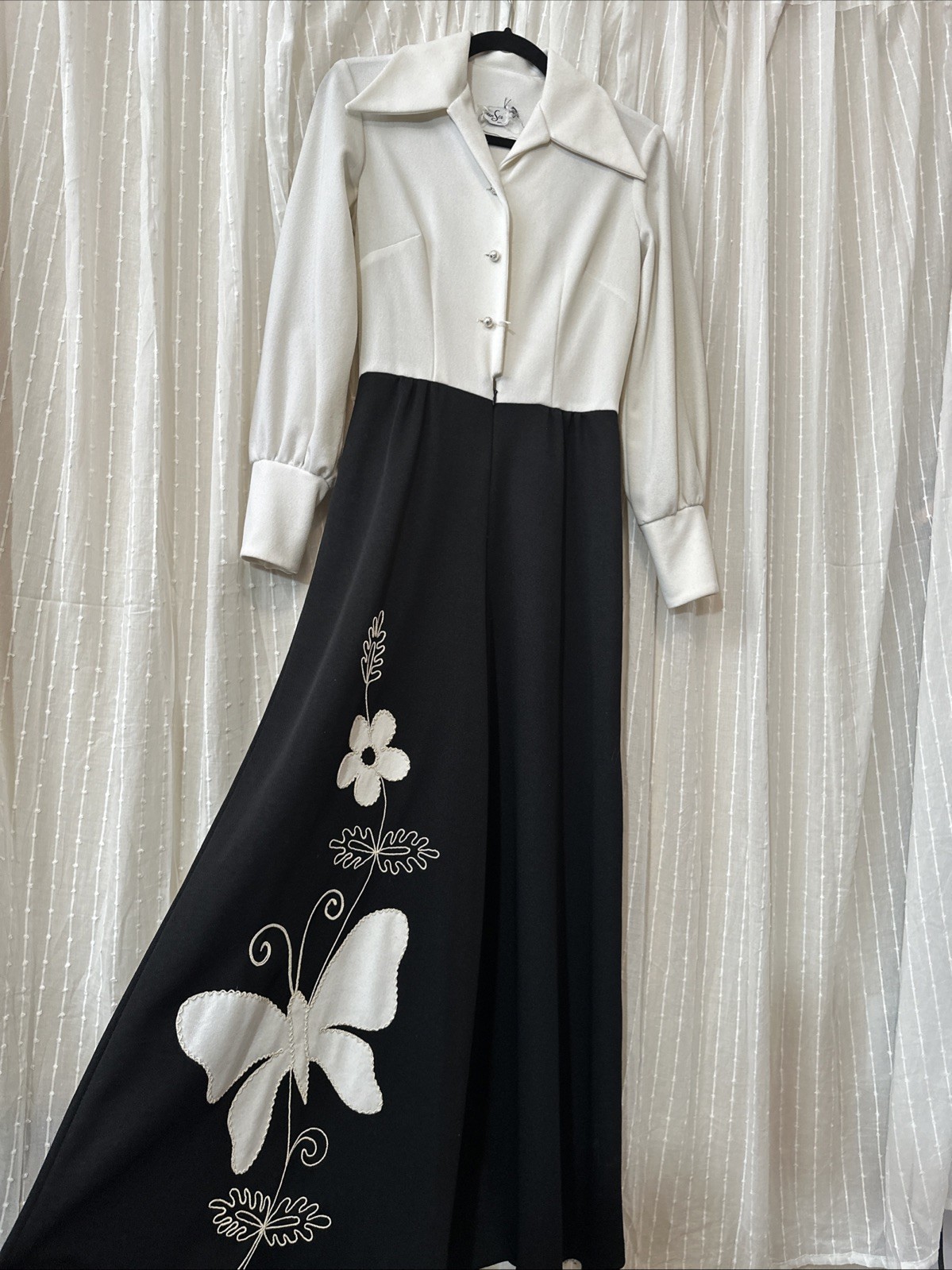 Black And White Vintage 60’s Butterfly Wide Leg Jumpsuit Women’s Small