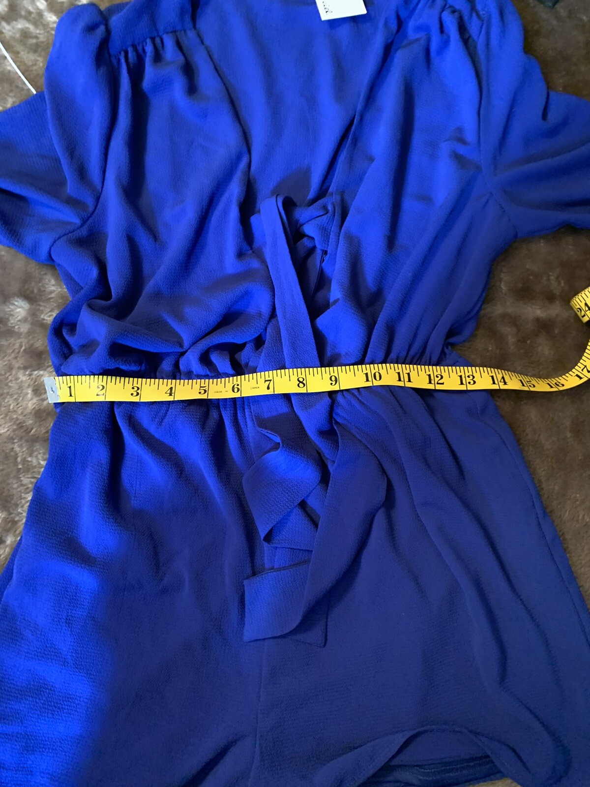 NWT Bleuh Ciel Royal Blue Medium Shorts Romper Lined Elastic Waist Tie Front