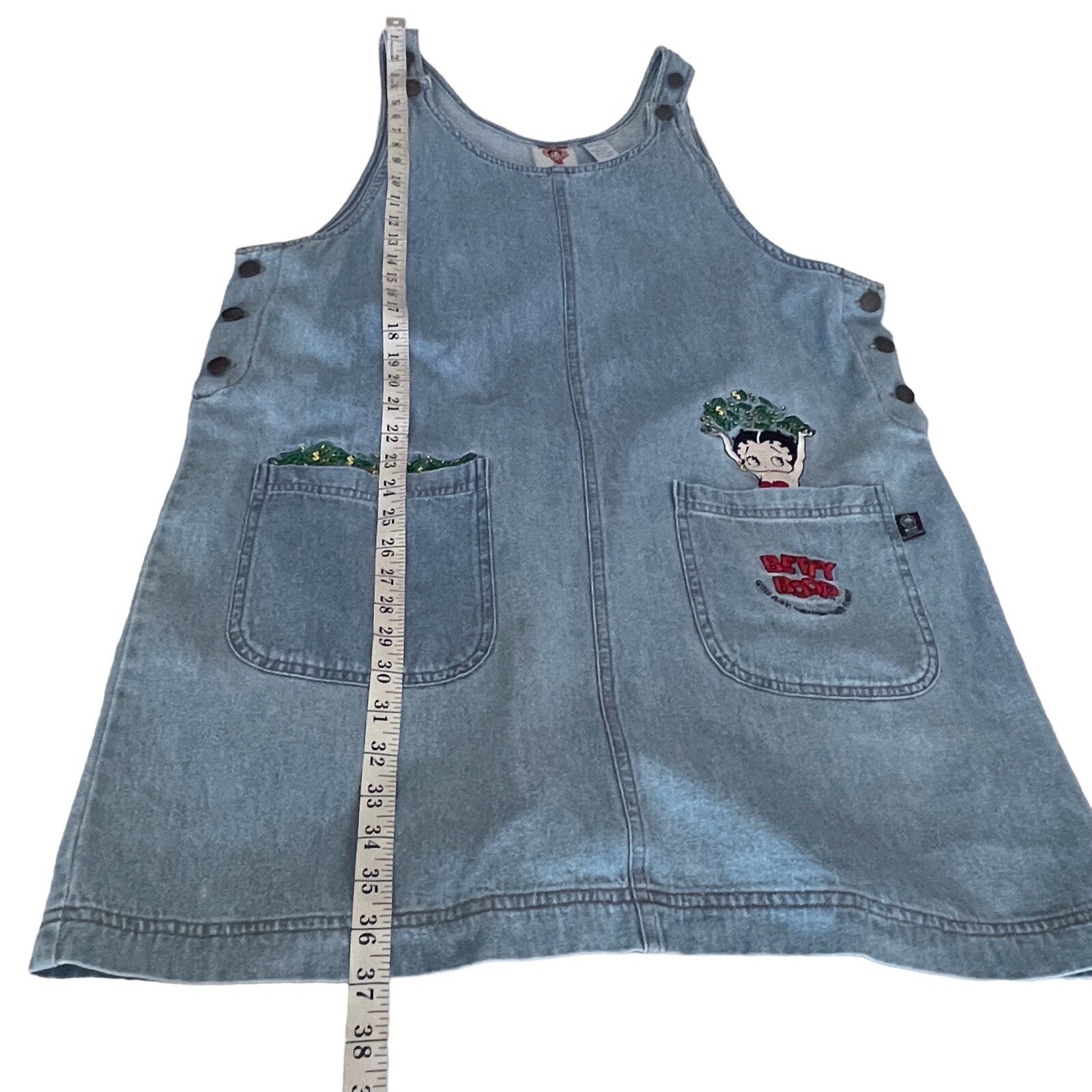 Betty Boop Denim Jumper Dress Womens XL 1997 MGM Grand Vintage Light Blue