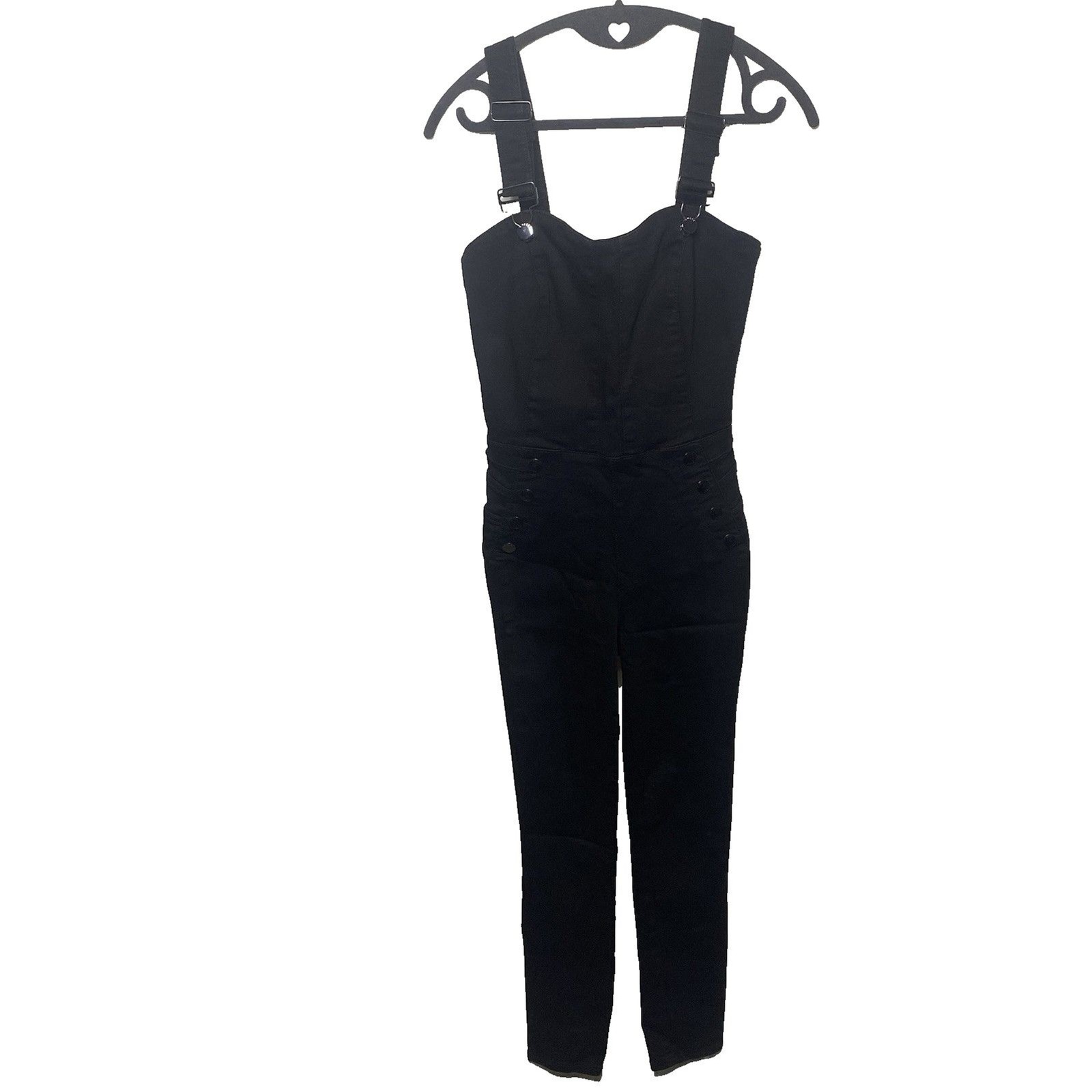 Guess Rosemary Jumpsuit High Waist Skinny Fit Stretch Denim Womens XS Black NWT