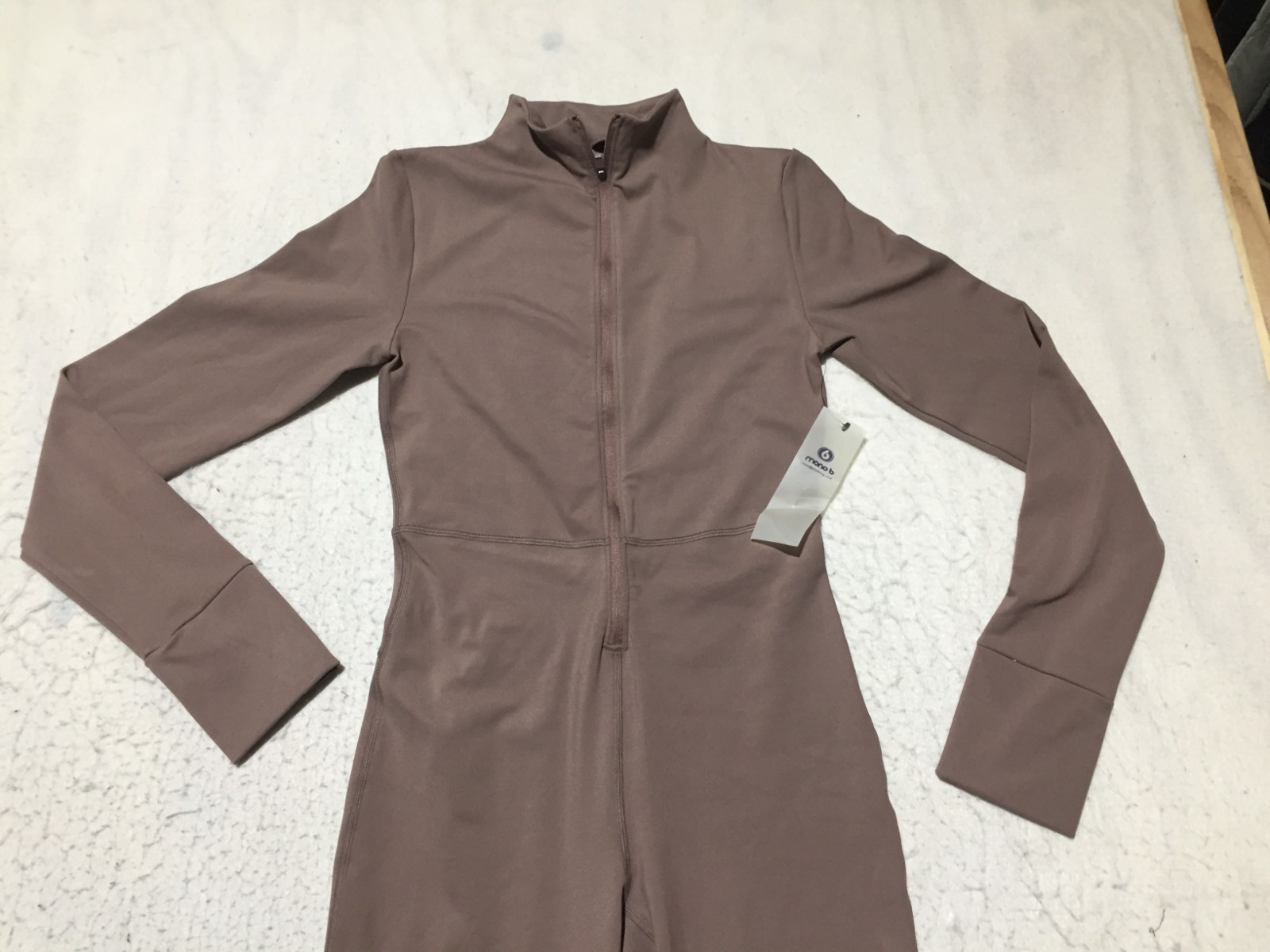 NEW Mono B Jumpsuit Womens M Medium Brown Long Sleeve Flared Leg 1/2 Zip Mock