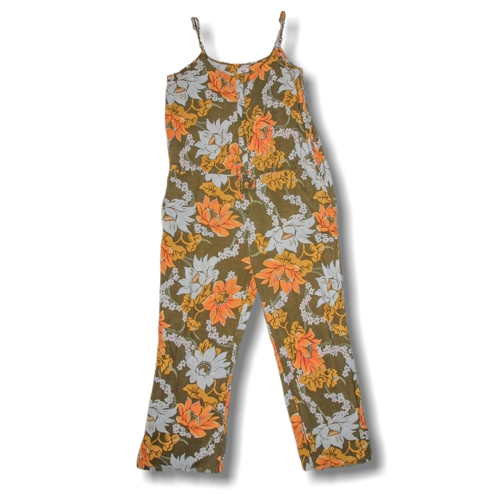 Faherty Women’s Medium Leila Floral Jumpsuit In Olive Mauna Kea