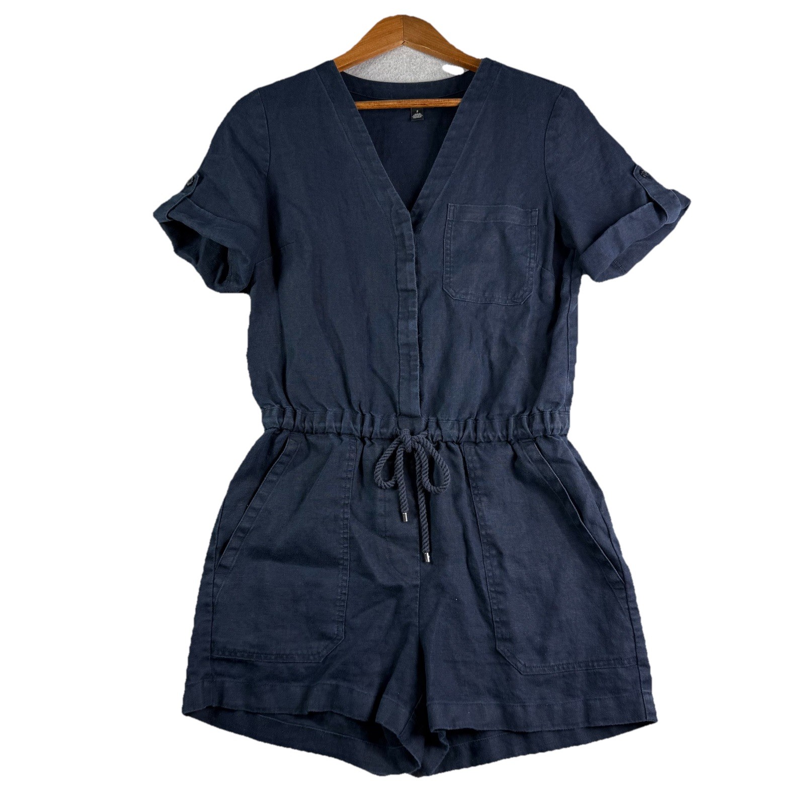 Lauren Ralph Lauren 100% Linen Romper Women’s 2 Hidden Buttons Comfort Casual