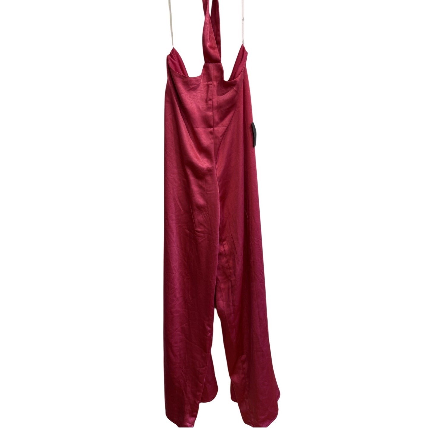 Lulus Fuchsia Satin Silk Halter Wide Leg Jumpsuit Halter Romper Pants Sz Large