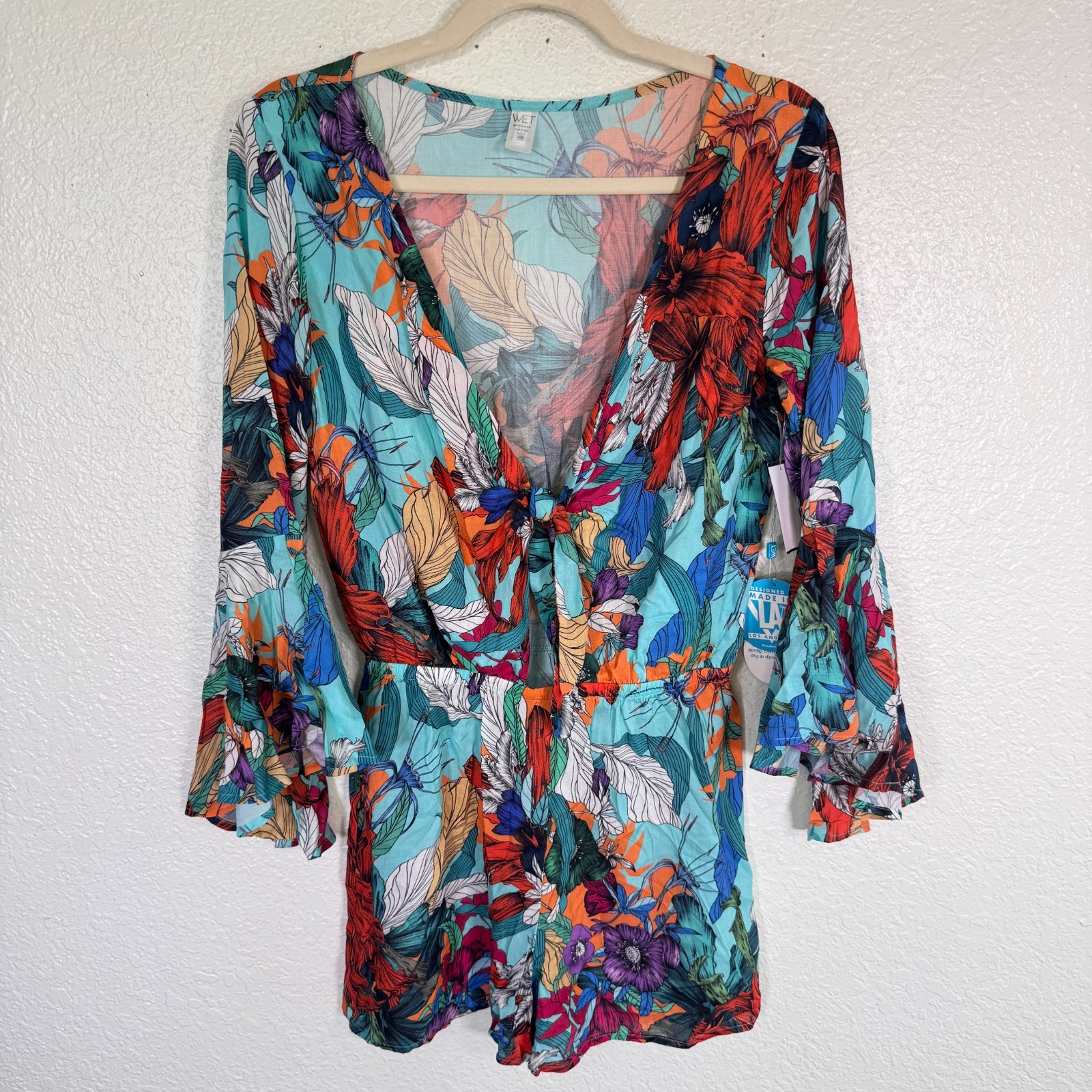 WET Romper Womens XS Flora Tropicall Tie Front Festival Resort Cruise Coverup