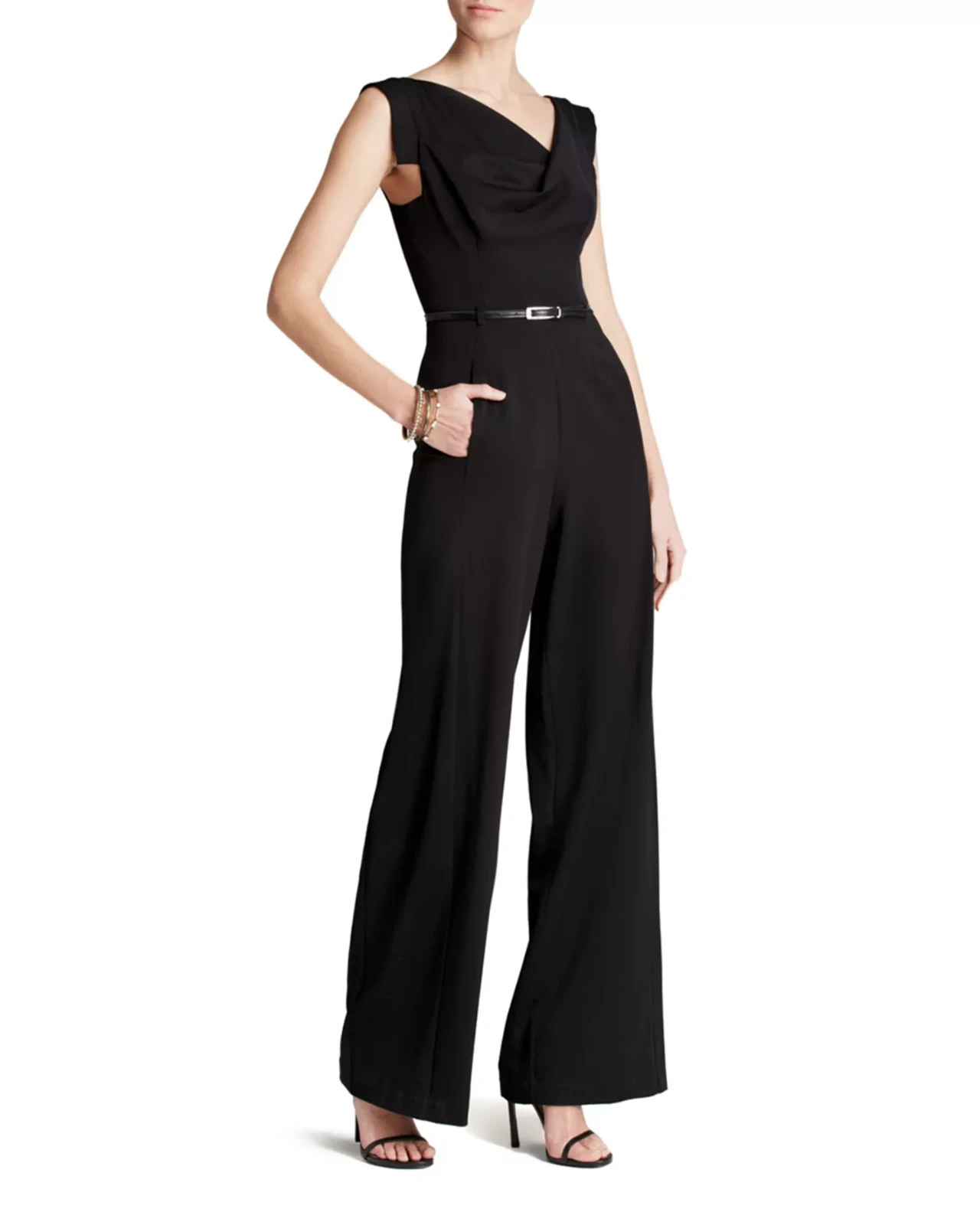 Black Halo Black Jackie O Wide Leg Jumpsuit Size 8 $435