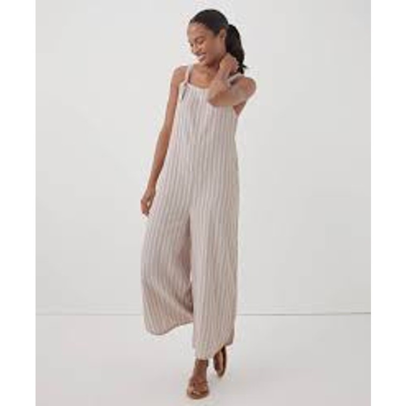 Pact Women’s Striped Organic Cotton Jumpsuit Wide Leg Sleeveless Tie Strap XS