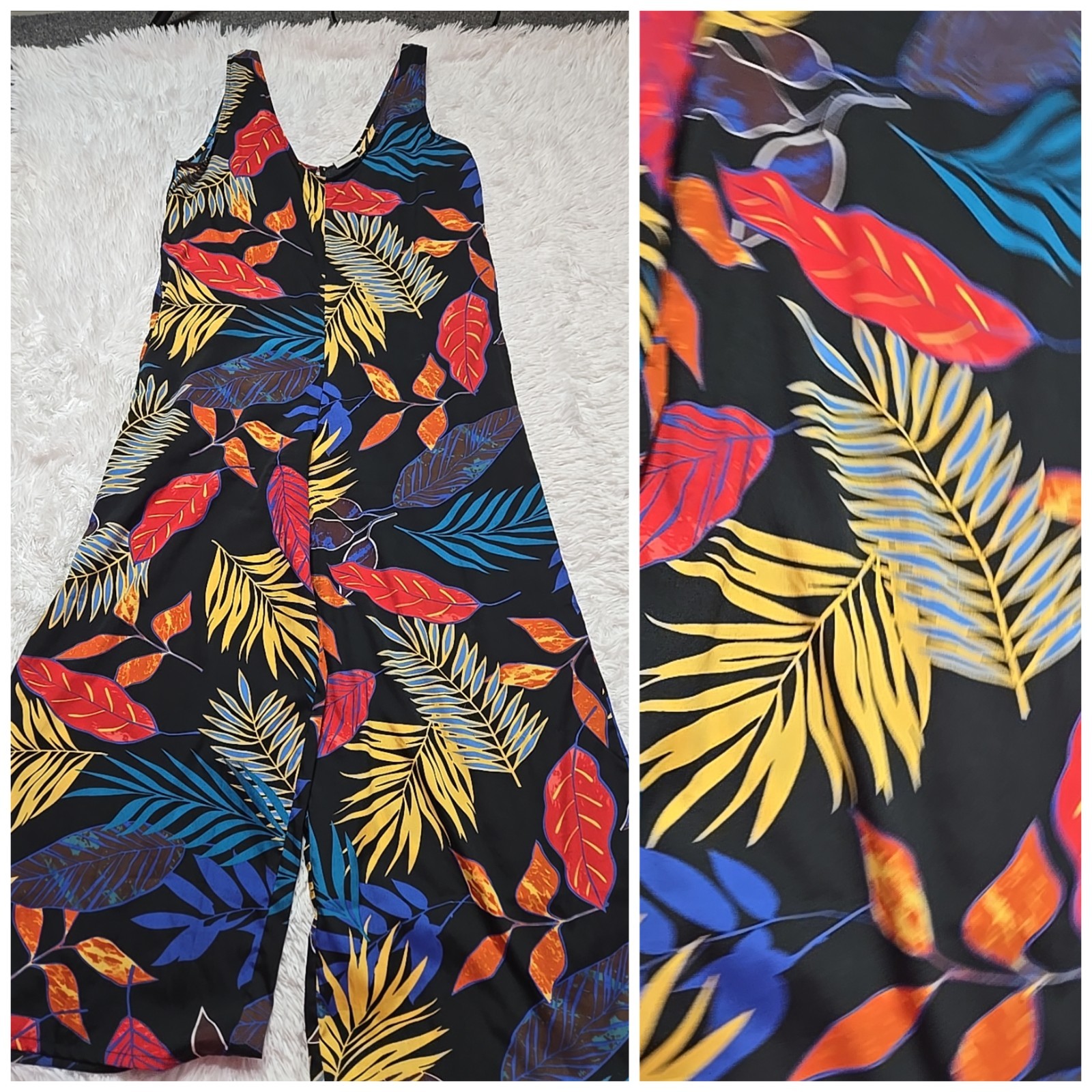 Natura Floral Wide-Leg Crop Flowy Light Tropical Resort Jumpsuit Size Medium