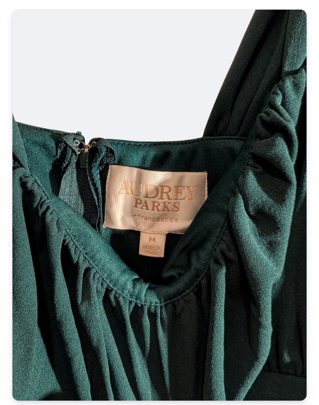 NEW Audrey Parks Francesca’s Emerald Green Shoulder Tie Jumpsuit Pockets Size M